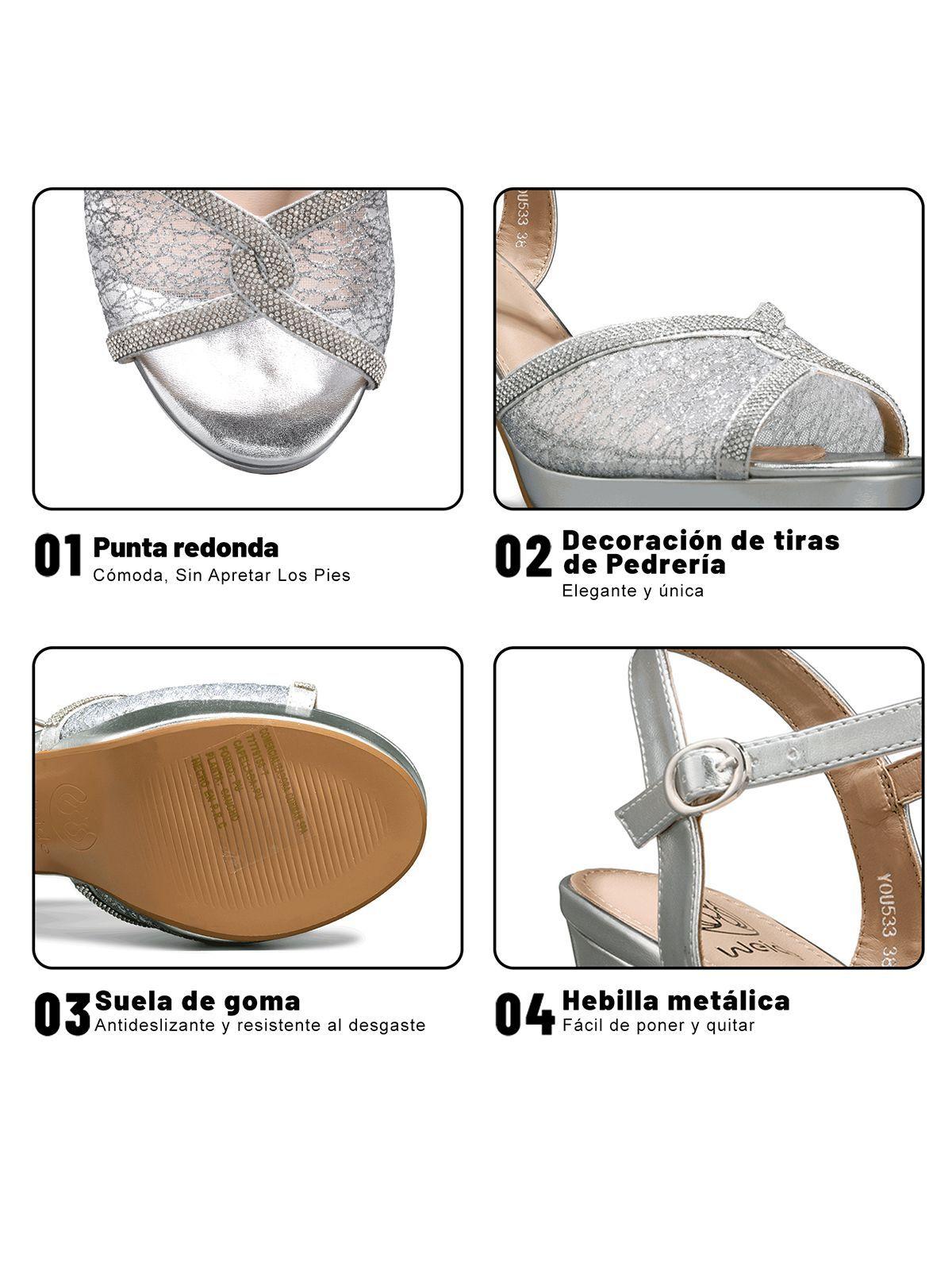 Sandalia Taco Alto Pedrería Fiesta Mujer Weide YOU533-9