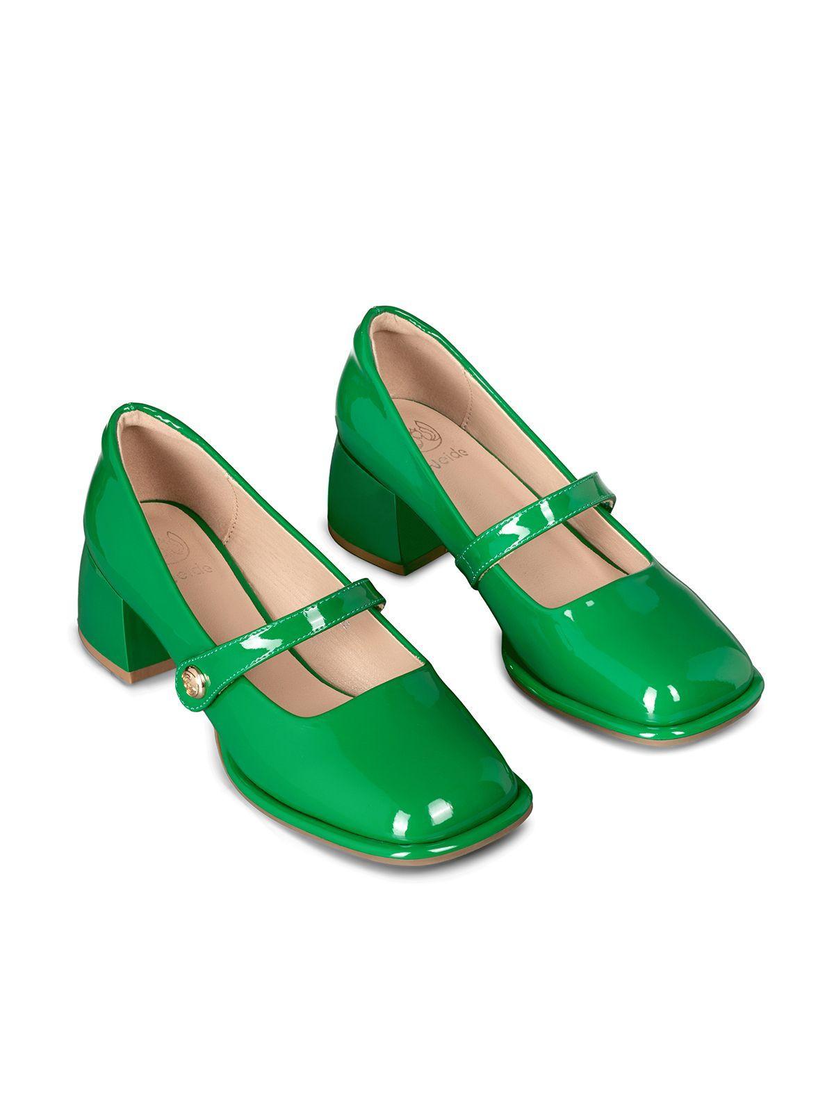 Zapato Mary Jane Verde Charol Elegante Mujer Weide YL56-2