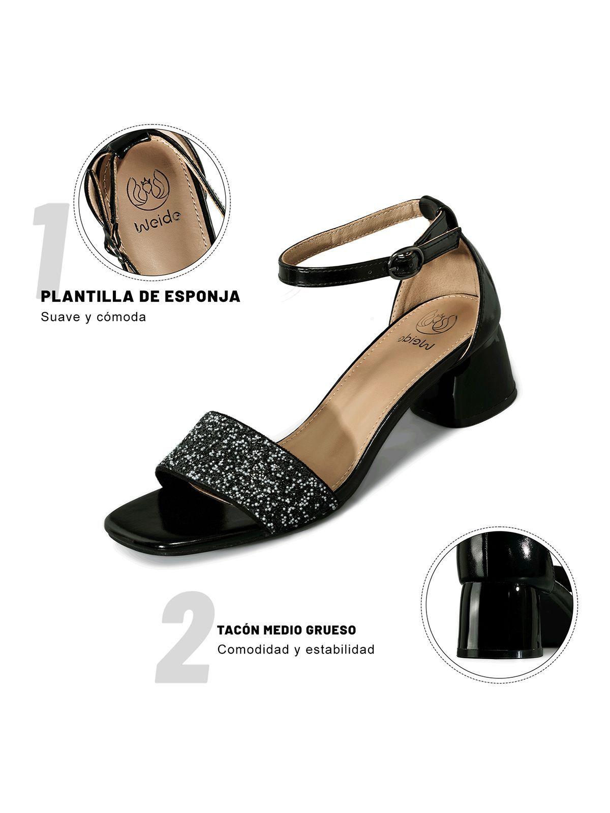 Sandalia Taco Grueso Punta Cuadrada Mujer Weide GH176-9