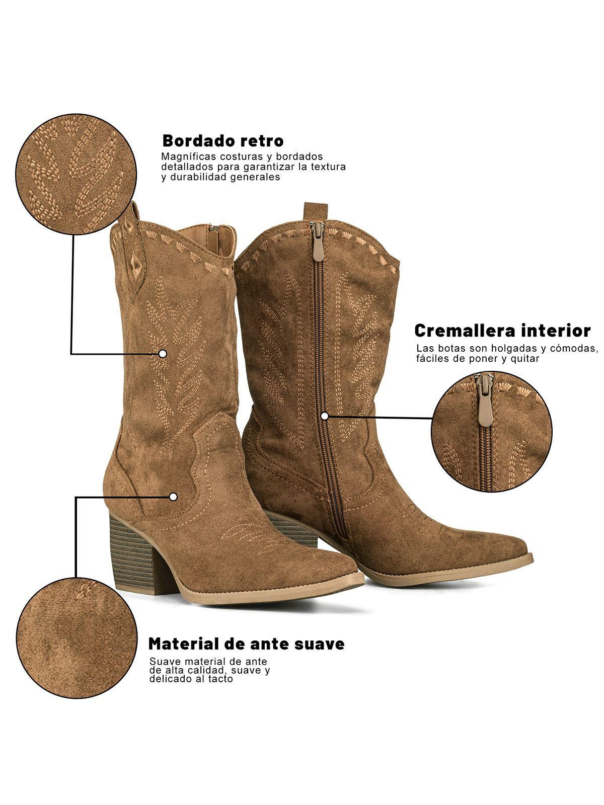 Botin Casual Mujer Vintage Moda Cowboy Bordado Weide QBM21-7