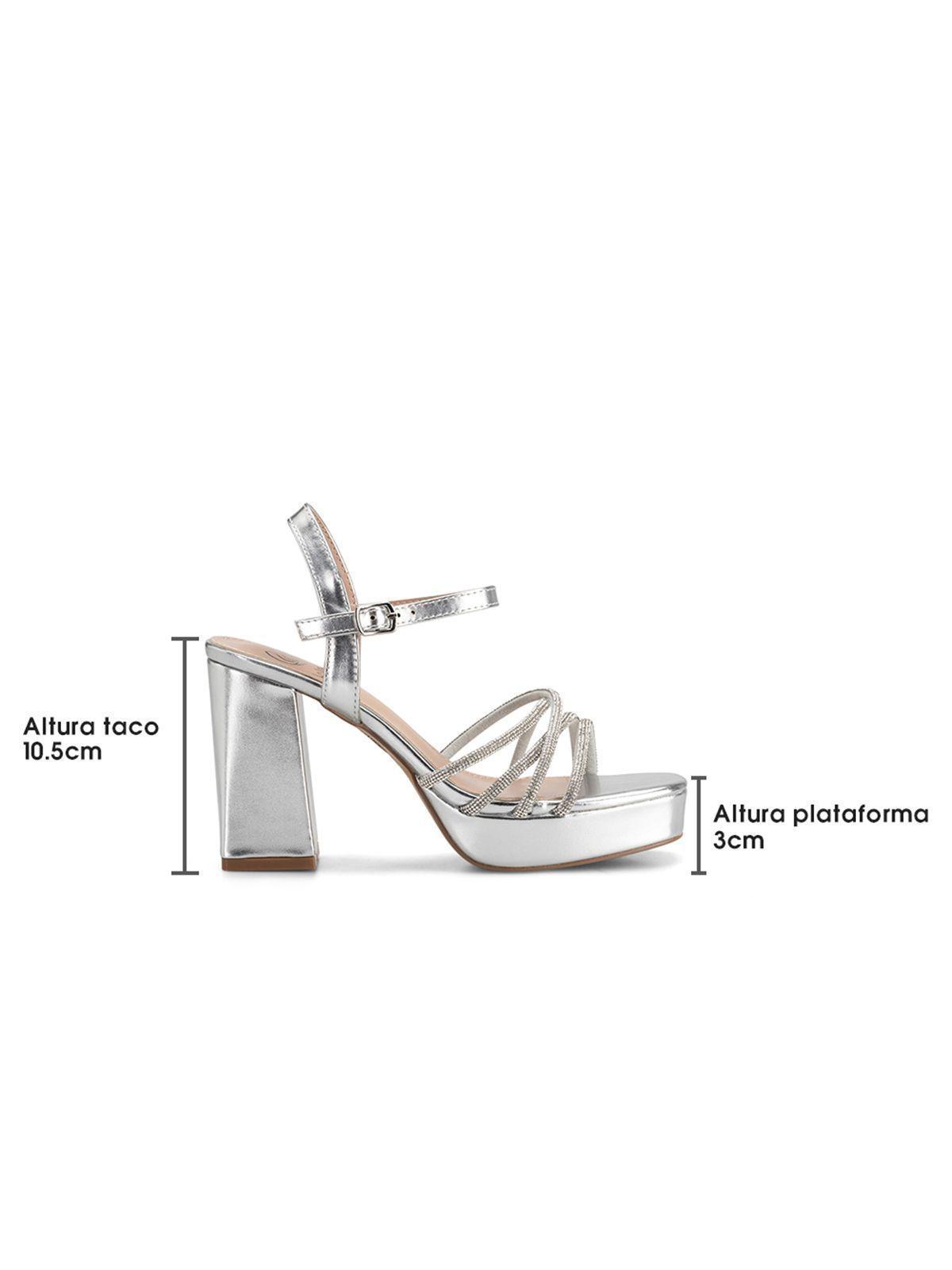 Sandalia Eco Cuero Taco Plateado Fiesta Mujer Weide YOU205-7