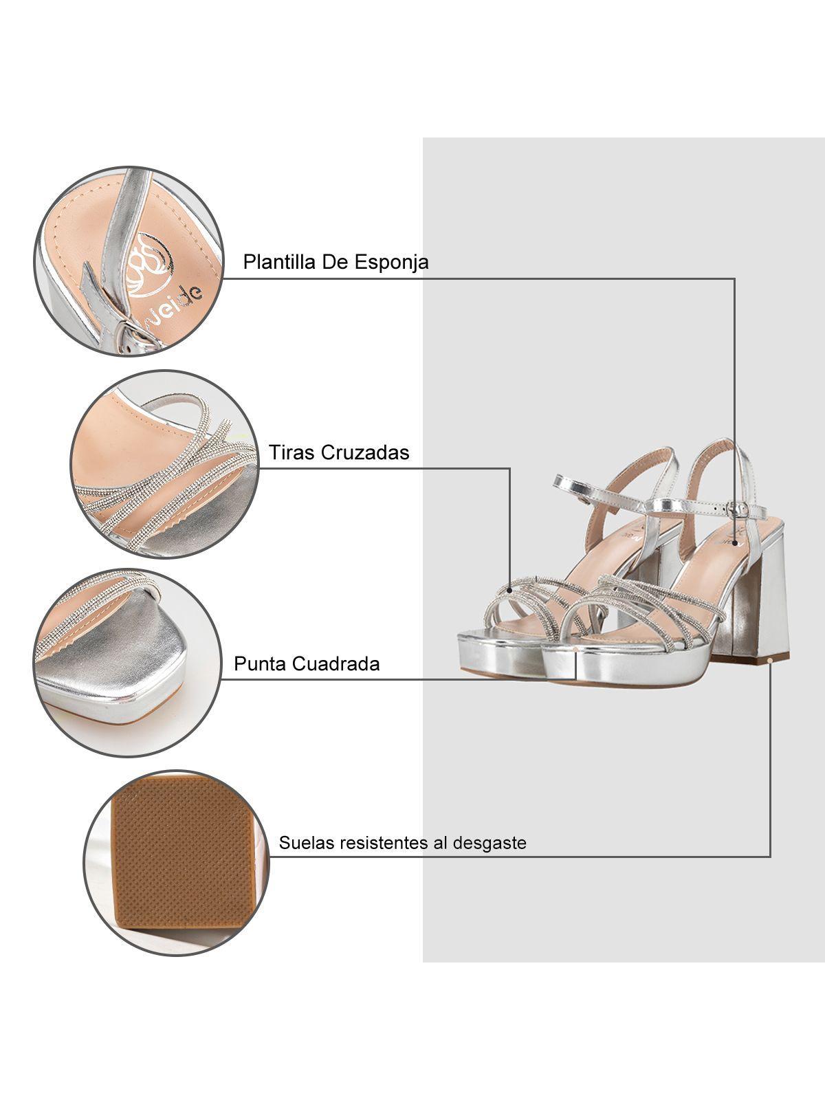 Sandalia Eco Cuero Taco Plateado Fiesta Mujer Weide YOU205-6