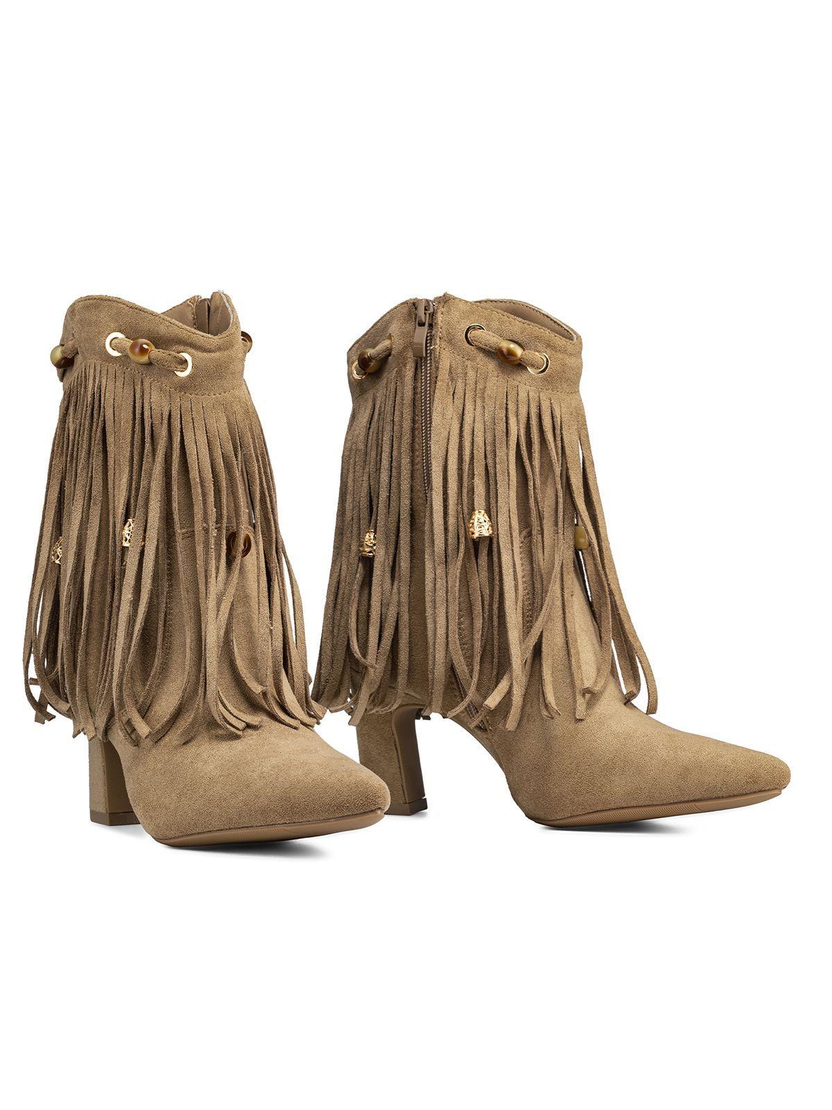 Bota Taco Mujer Casual Estilo Vaquero Flecos Weide DH90-4