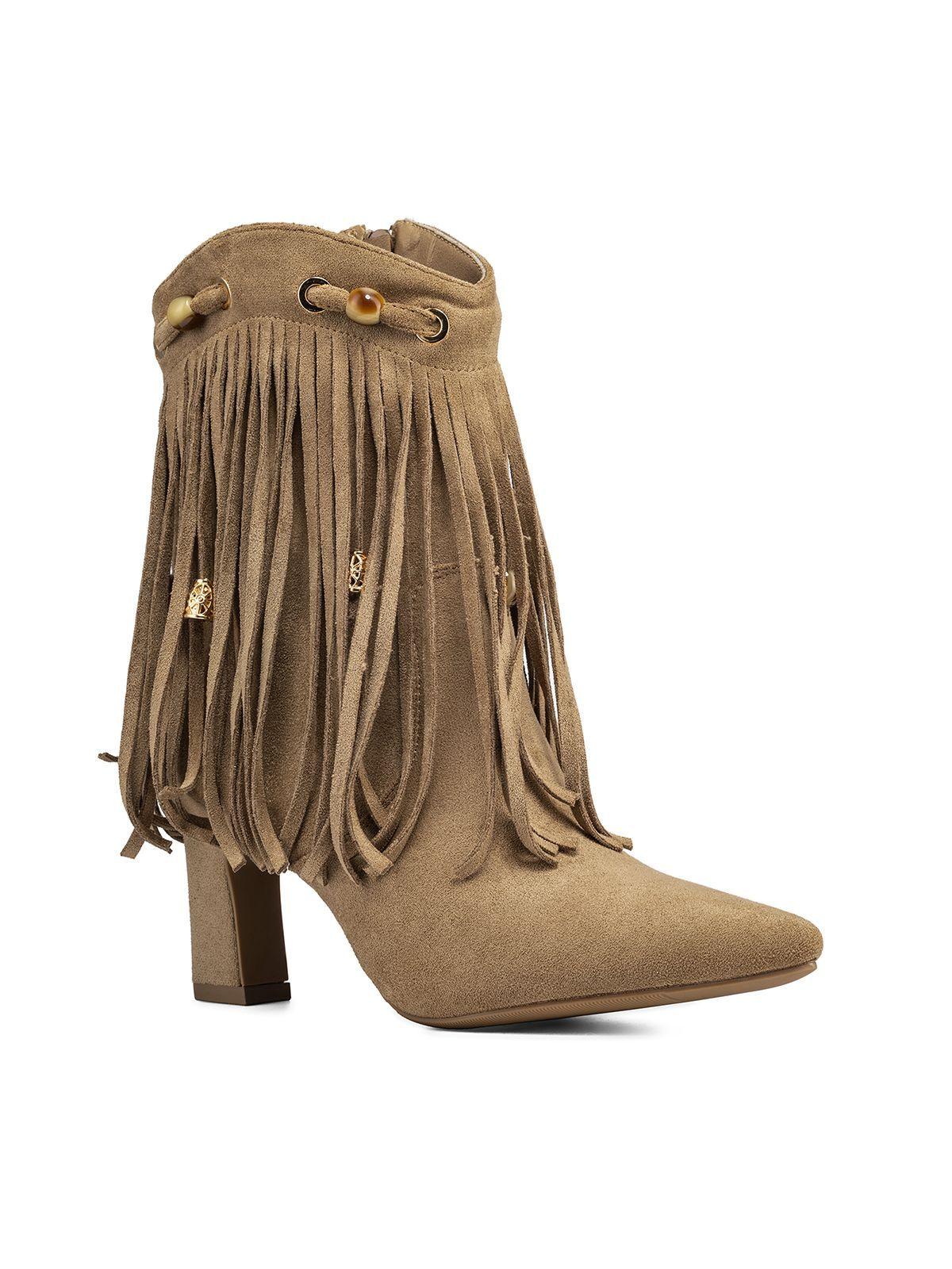 Bota Taco Mujer Casual Estilo Vaquero Flecos Weide DH90-5