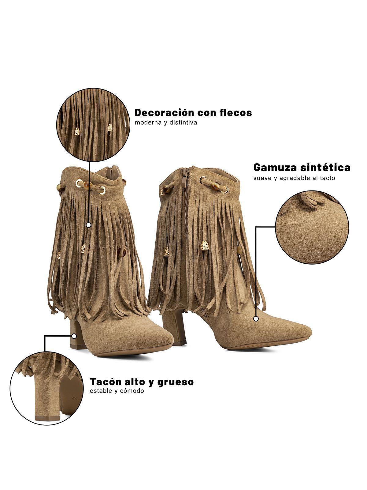 Bota Taco Mujer Casual Estilo Vaquero Flecos Weide DH90-7