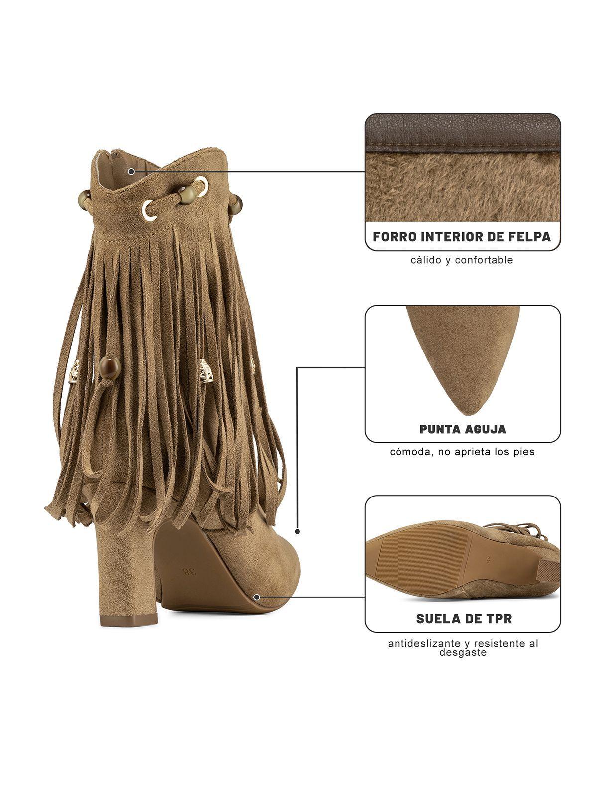 Bota Taco Mujer Casual Estilo Vaquero Flecos Weide DH90-8