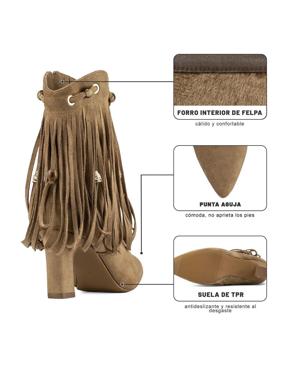 Bota Taco Mujer Casual Estilo Vaquero Flecos Weide DH90-8