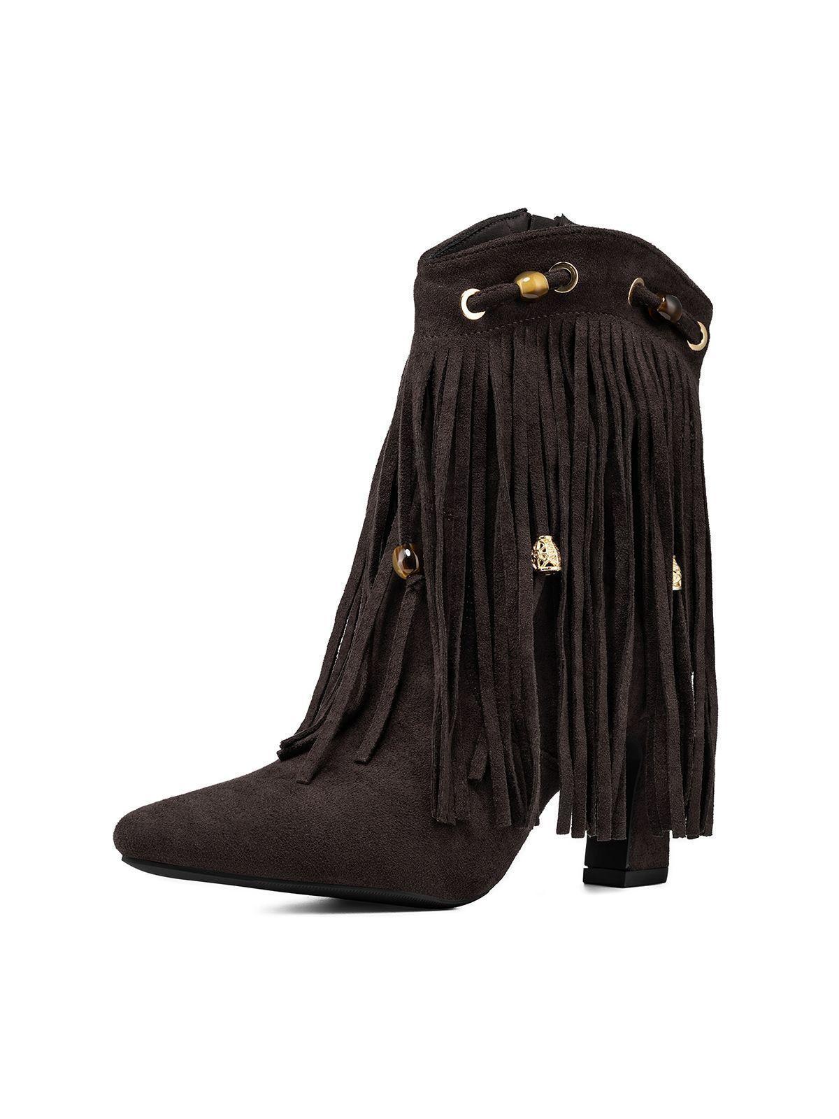 Bota Taco Mujer Casual Estilo Vaquero Flecos Weide DH90-0