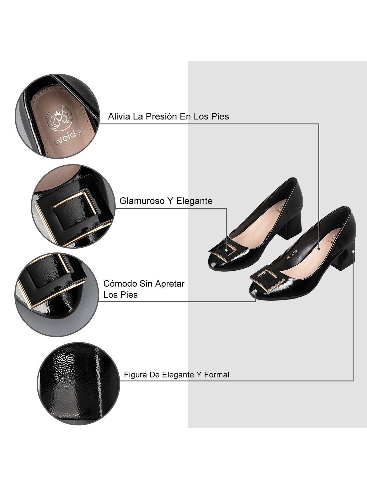 Zapato Taco Mujer Acabado Charol  Formal  Weide GH137-5