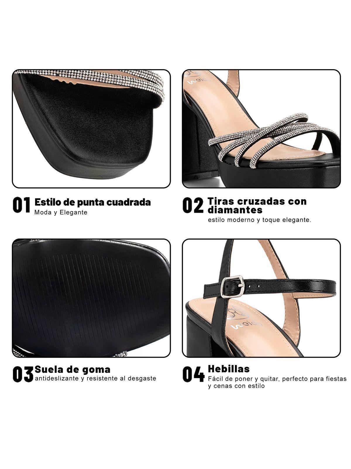 Sandalia Eco Cuero Taco Negro Fiesta Mujer Weide YOU205-4