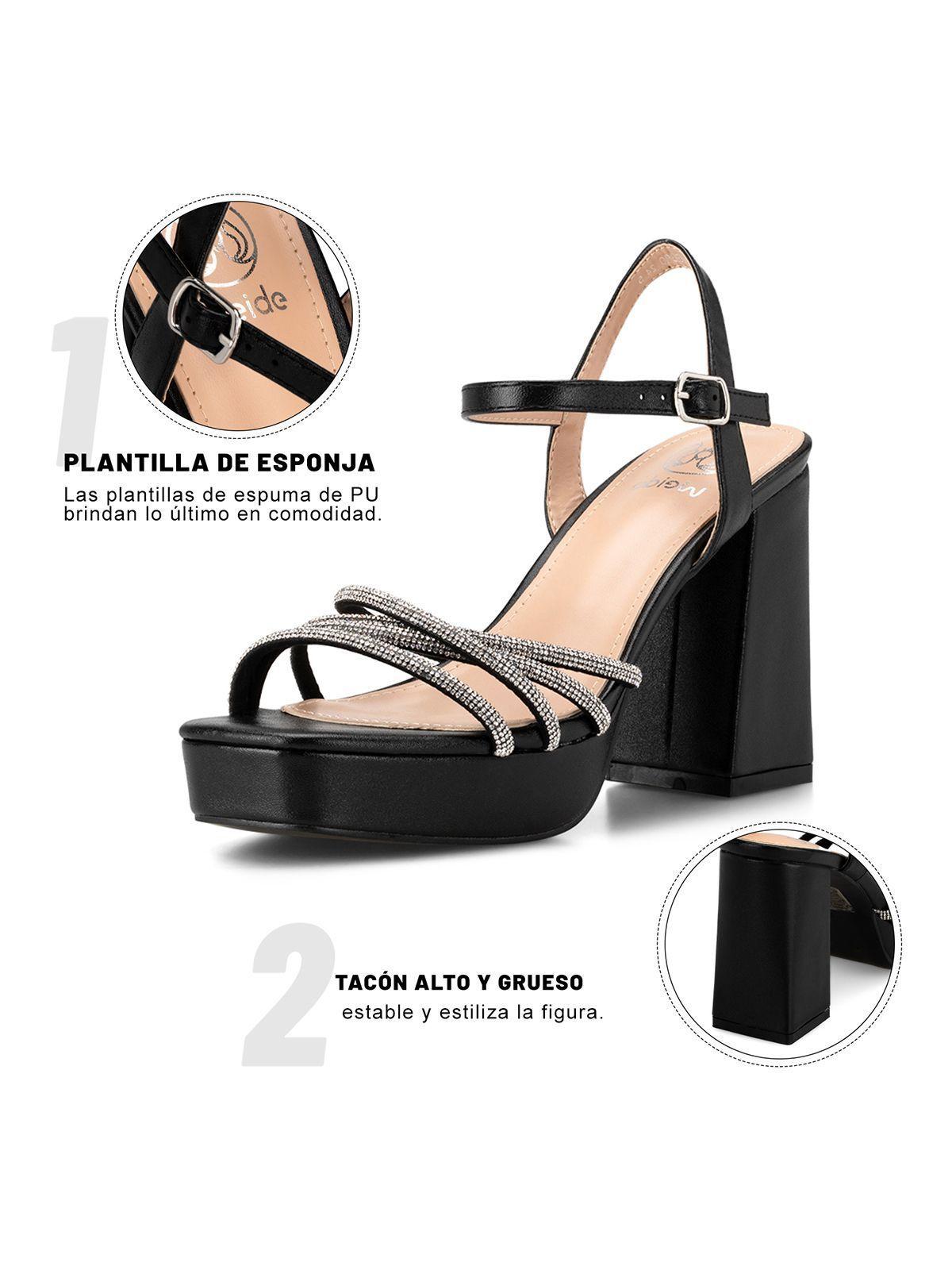 Sandalia Eco Cuero Taco Negro Fiesta Mujer Weide YOU205-5