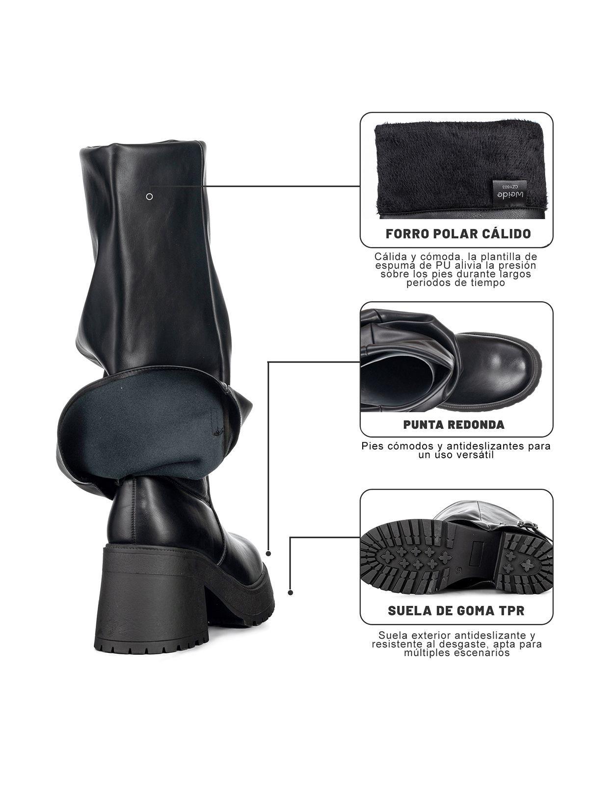 Botas Largas Mujer Negro Eco Cuero De Moda Weide CZY605-8