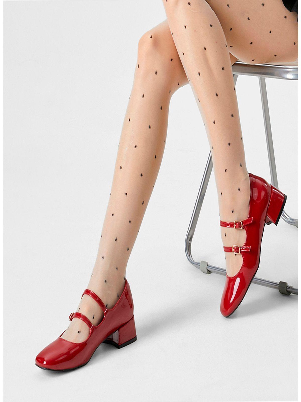 Zapatos Mary Jane Charol  Burdeo Taco Mujer Weide YL66-2