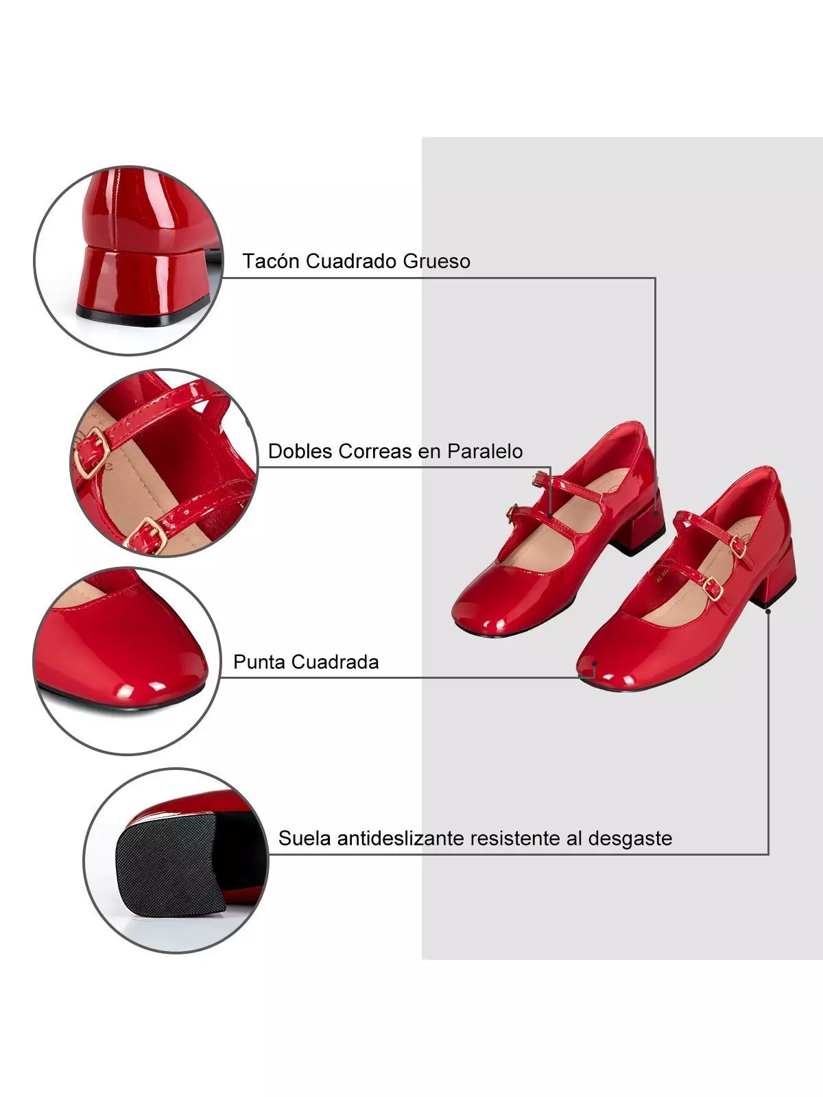 Zapatos Mary Jane Charol  Burdeo Taco Mujer Weide YL66-5