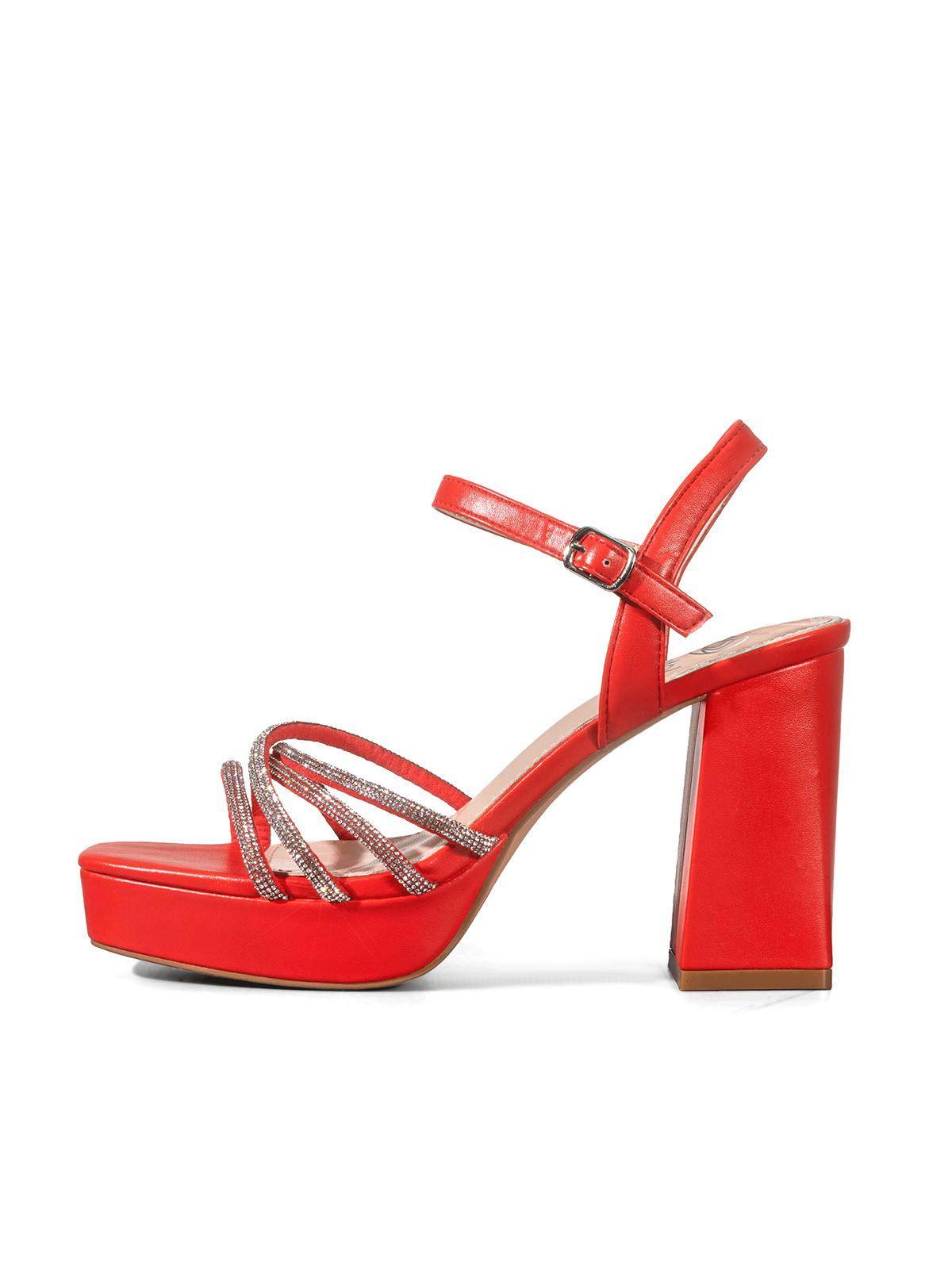 Sandalia Eco Cuero Taco Rojo Fiesta Mujer Weide YOU205-0