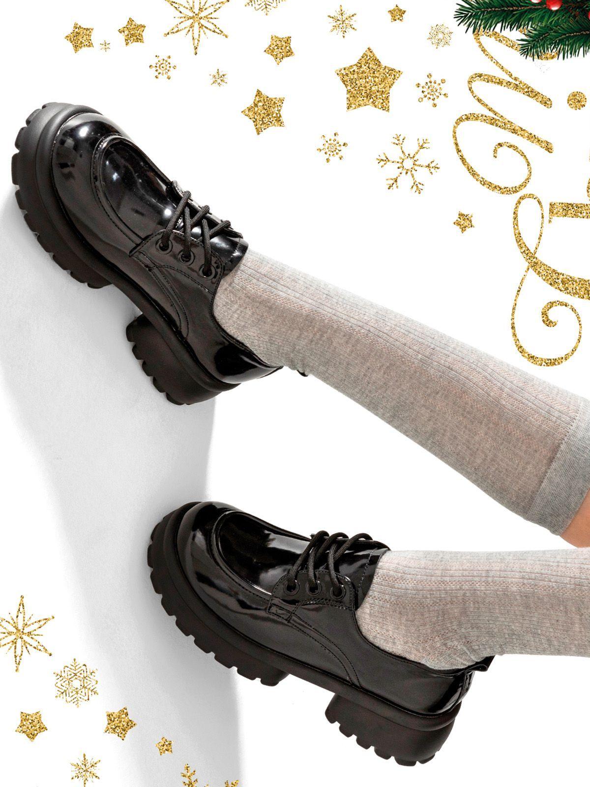 Mocasin Negro Charol Escolar Cordones Mujer Weide YL81-1