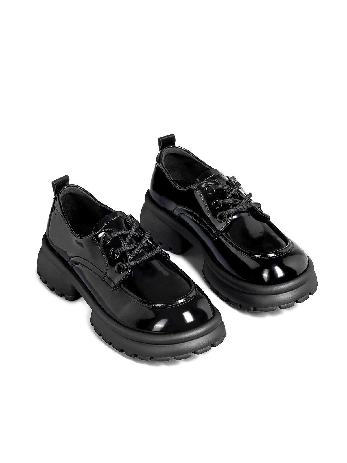 Mocasin Negro Charol Escolar Cordones Mujer Weide YL81-6