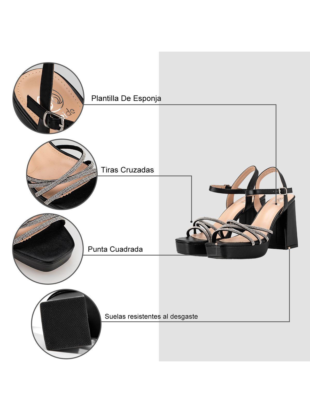 Sandalia Eco Cuero Taco Negro Fiesta Mujer Weide YOU205-7