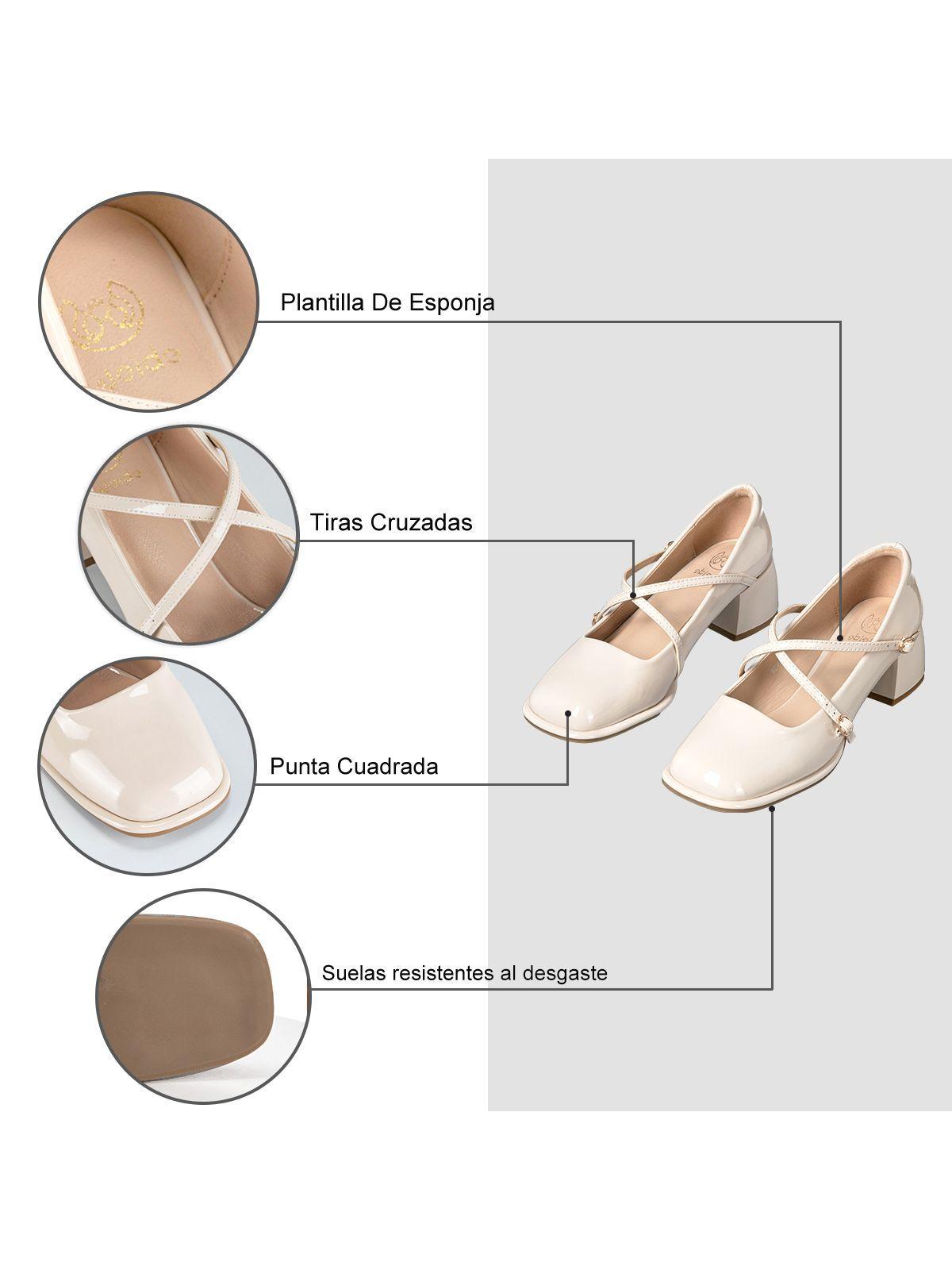 Zapato Mary Jane Beige Charol Elegante Mujer Weide YL65-6