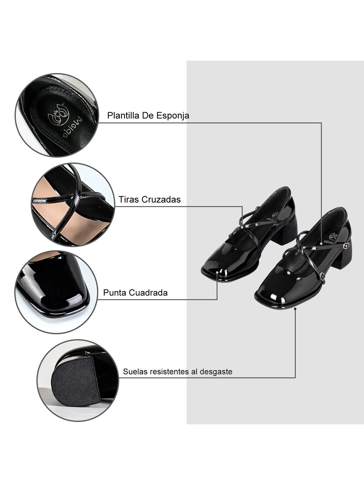 Zapato Mary Jane Negro Charol Elegante Mujer Weide YL65-7