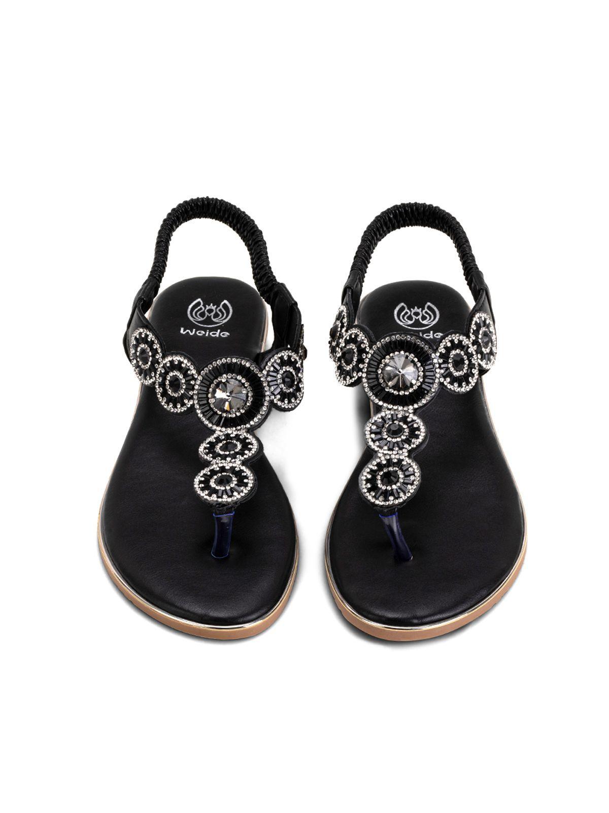 Sandalia Plana Negro Casual JS57 Weide-2