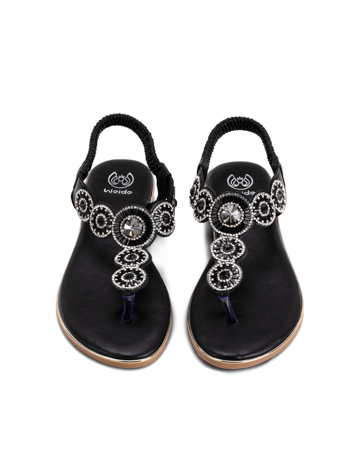 Sandalia Plana Negro Casual JS57 Weide-2