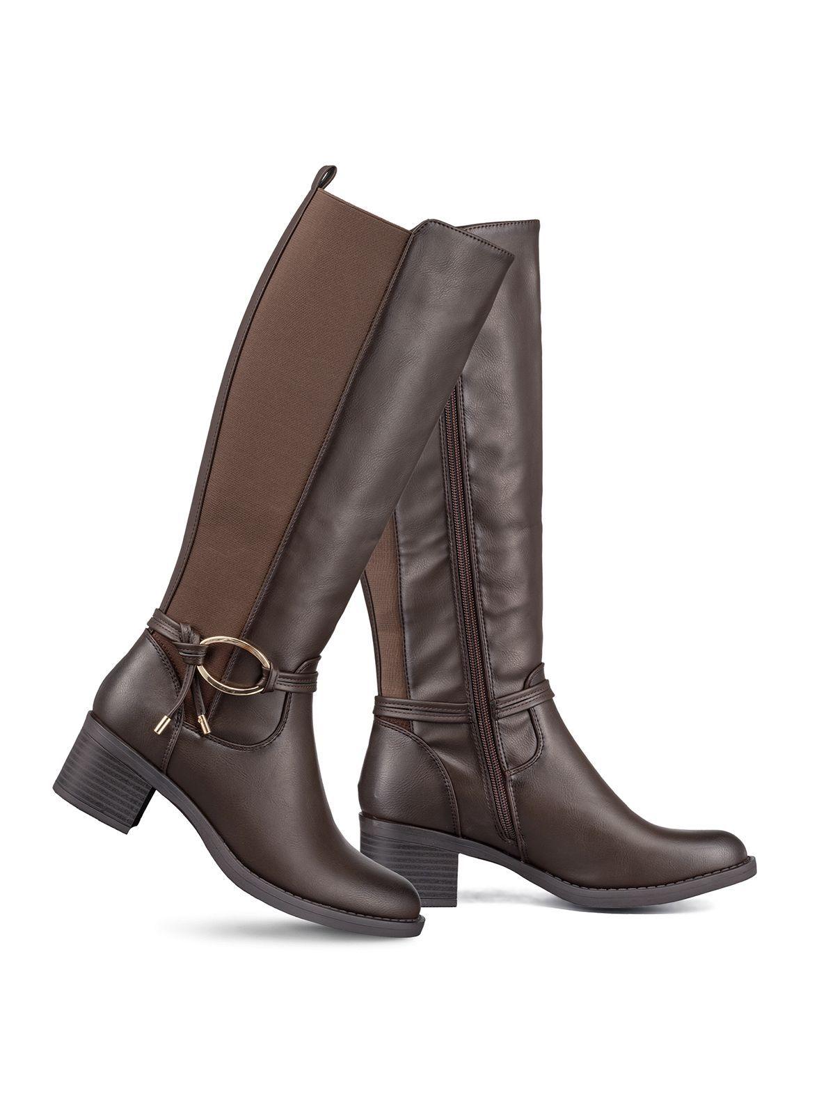 Bota Larga Mujer Casual Eco Cuero Tacon Grueso Weide ZS71-5