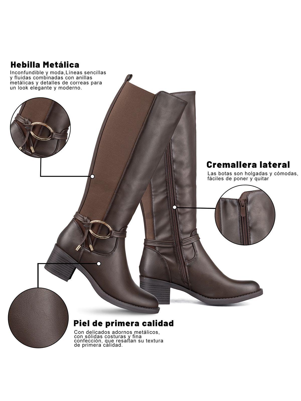 Bota Larga Mujer Casual Eco Cuero Tacon Grueso Weide ZS71-7