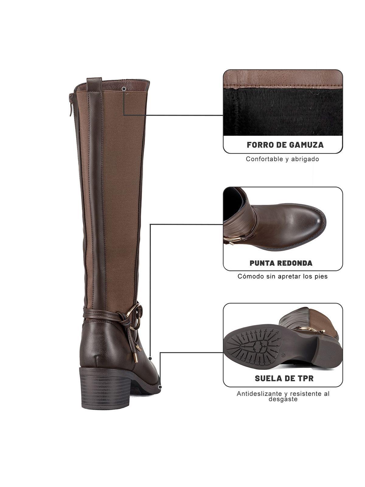 Bota Larga Mujer Casual Eco Cuero Tacon Grueso Weide ZS71-8