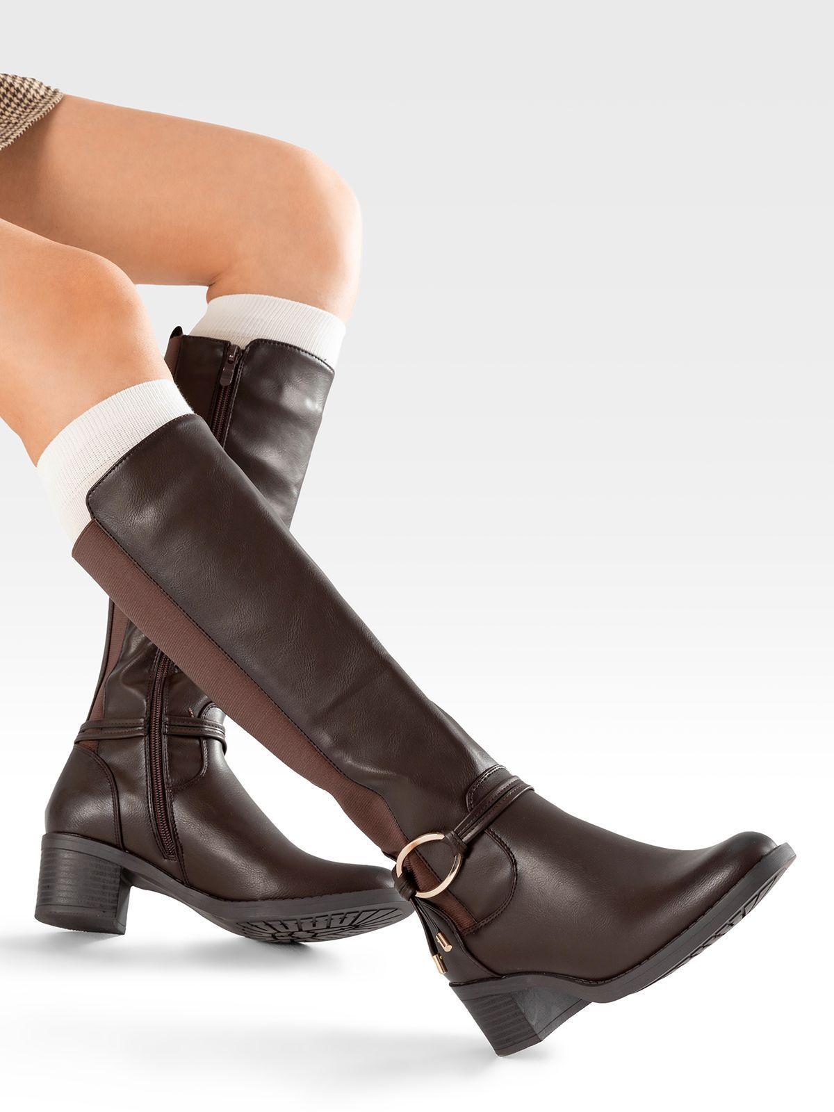 Bota Larga Mujer Casual Eco Cuero Tacon Grueso Weide ZS71-1