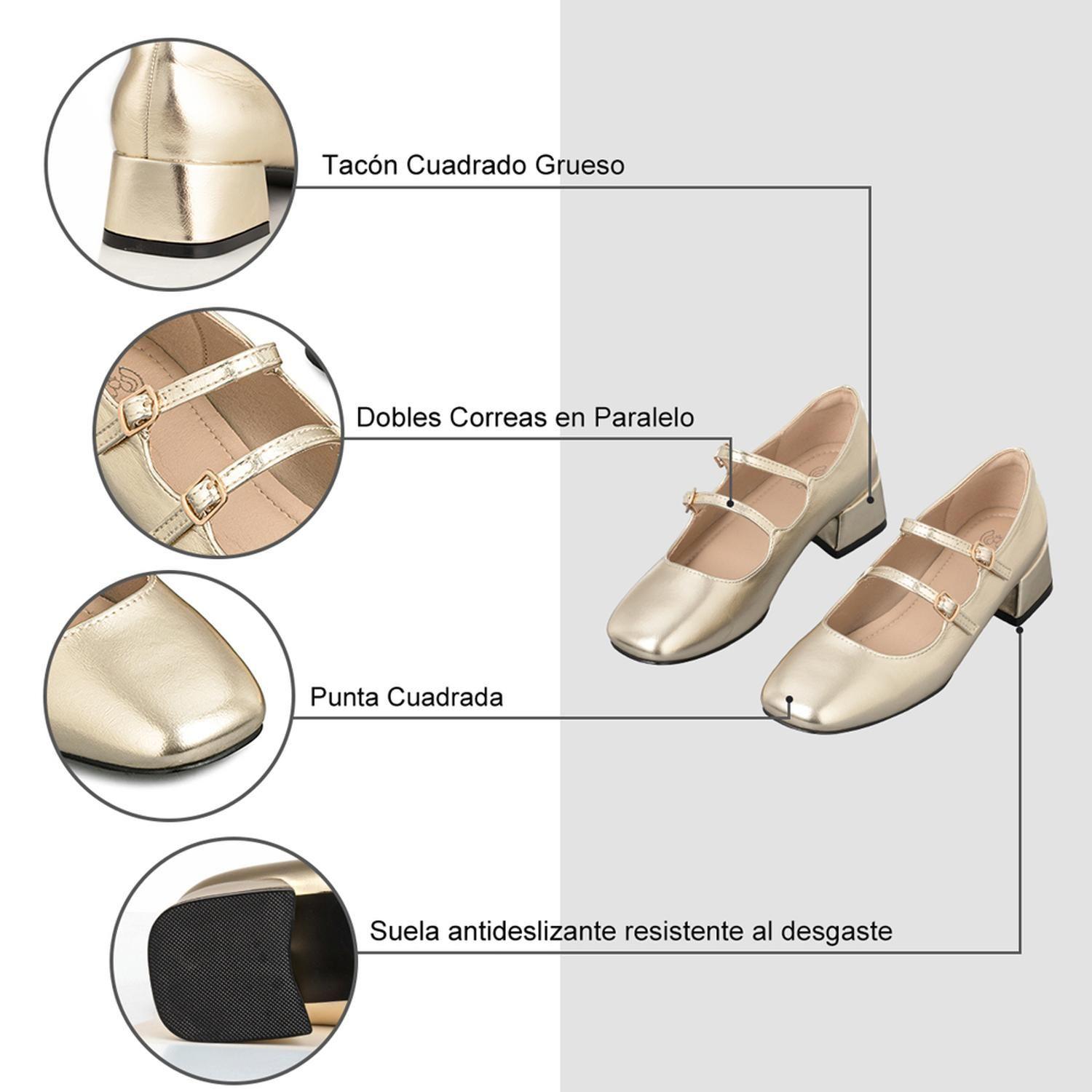 Zapatos Mary Jane Charol  Dorado Taco Mujer Weide YL66-5