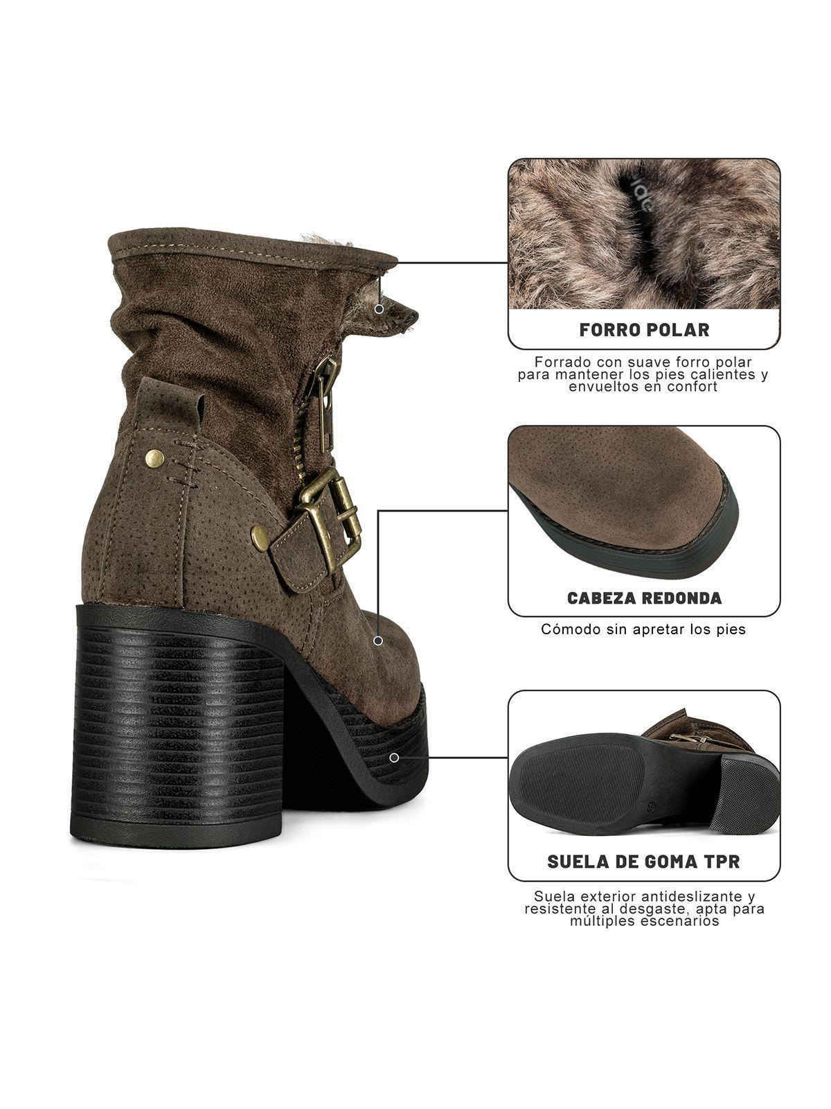 Botin Casual Mujer Taco Grueso Con Felpa Comodo Weide CZY608-8