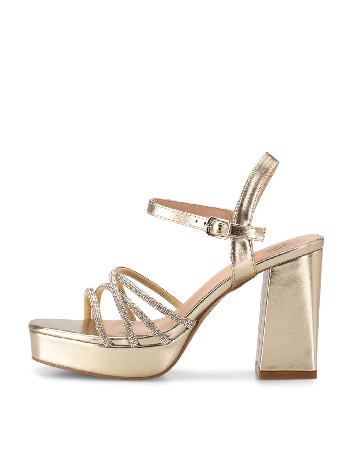 Sandalia Eco Cuero Taco Dorado  Fiesta Mujer Weide YOU205-4