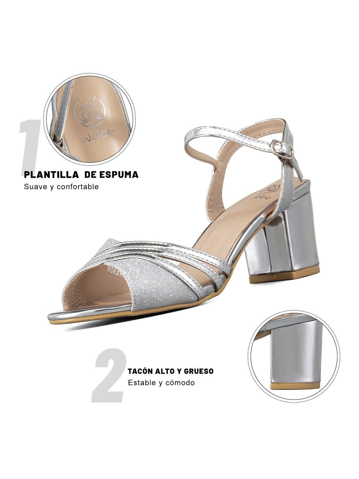 Sandalia Taco Plateado Fiesta QIU257 Weide-6