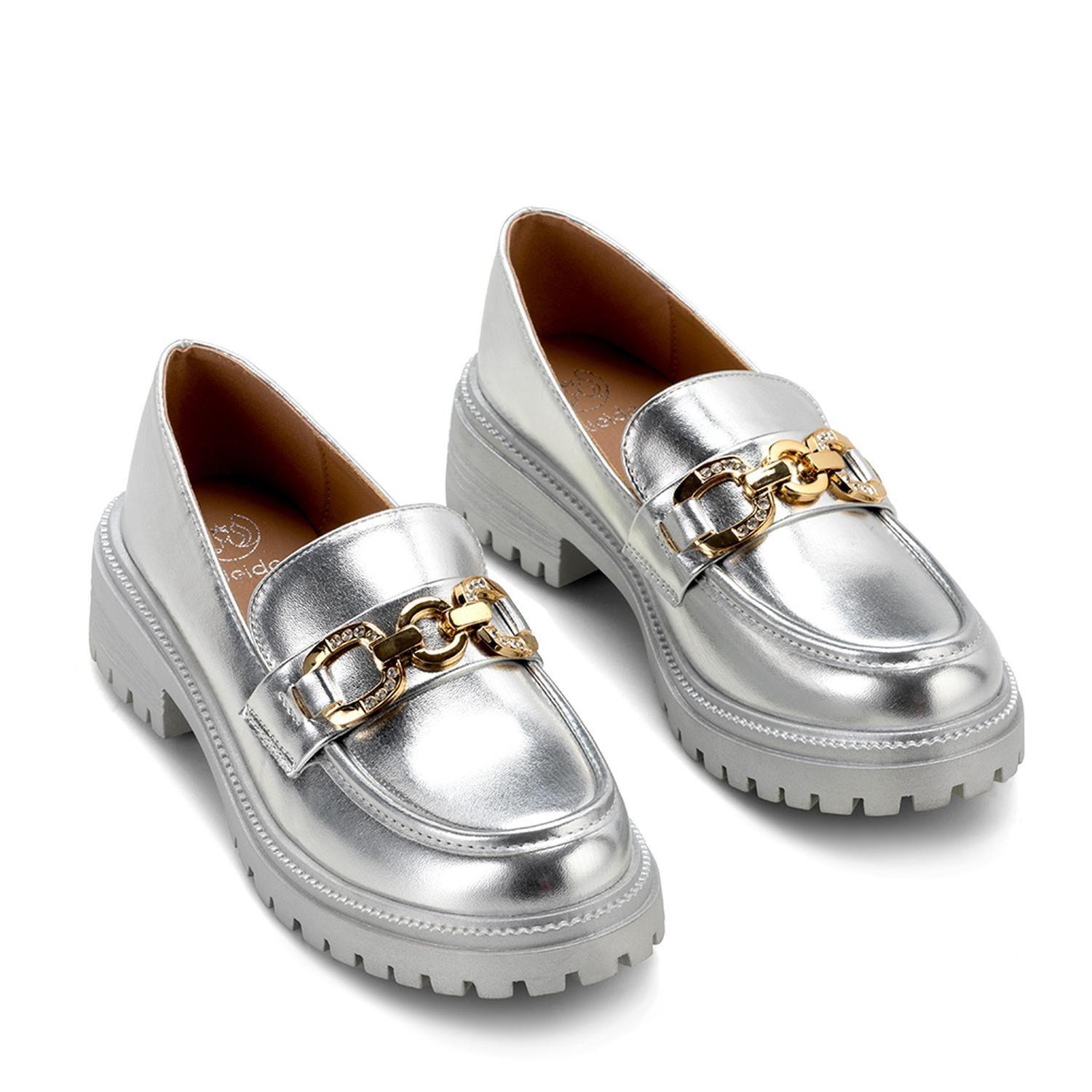 Zapato Taco Casual Eco cuero Mujer Plateado Weide JN20-2