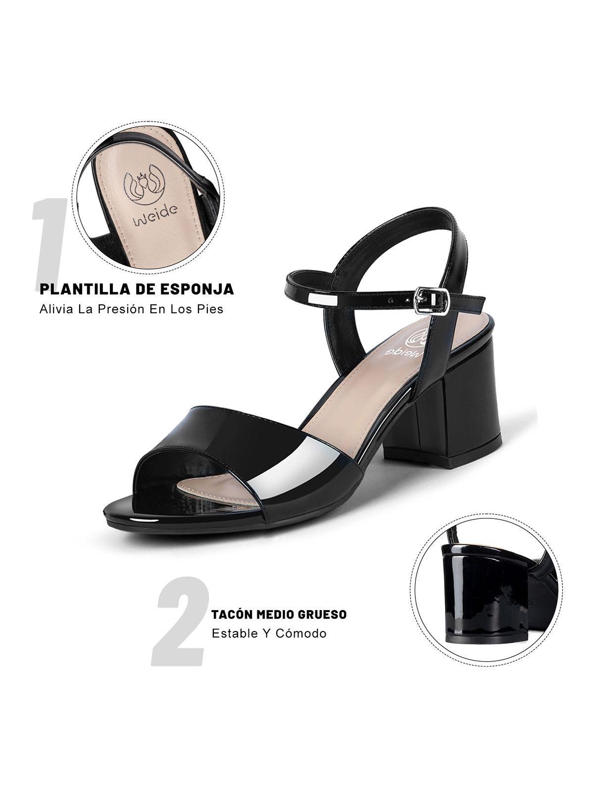 Sandalia Casual Taco Negra Mujer Weide GH64-6