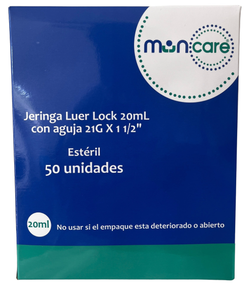 Jeringa Luer Lock 20ml C/aguja 21g X 1 1/2  Muncare 50 Uni-0