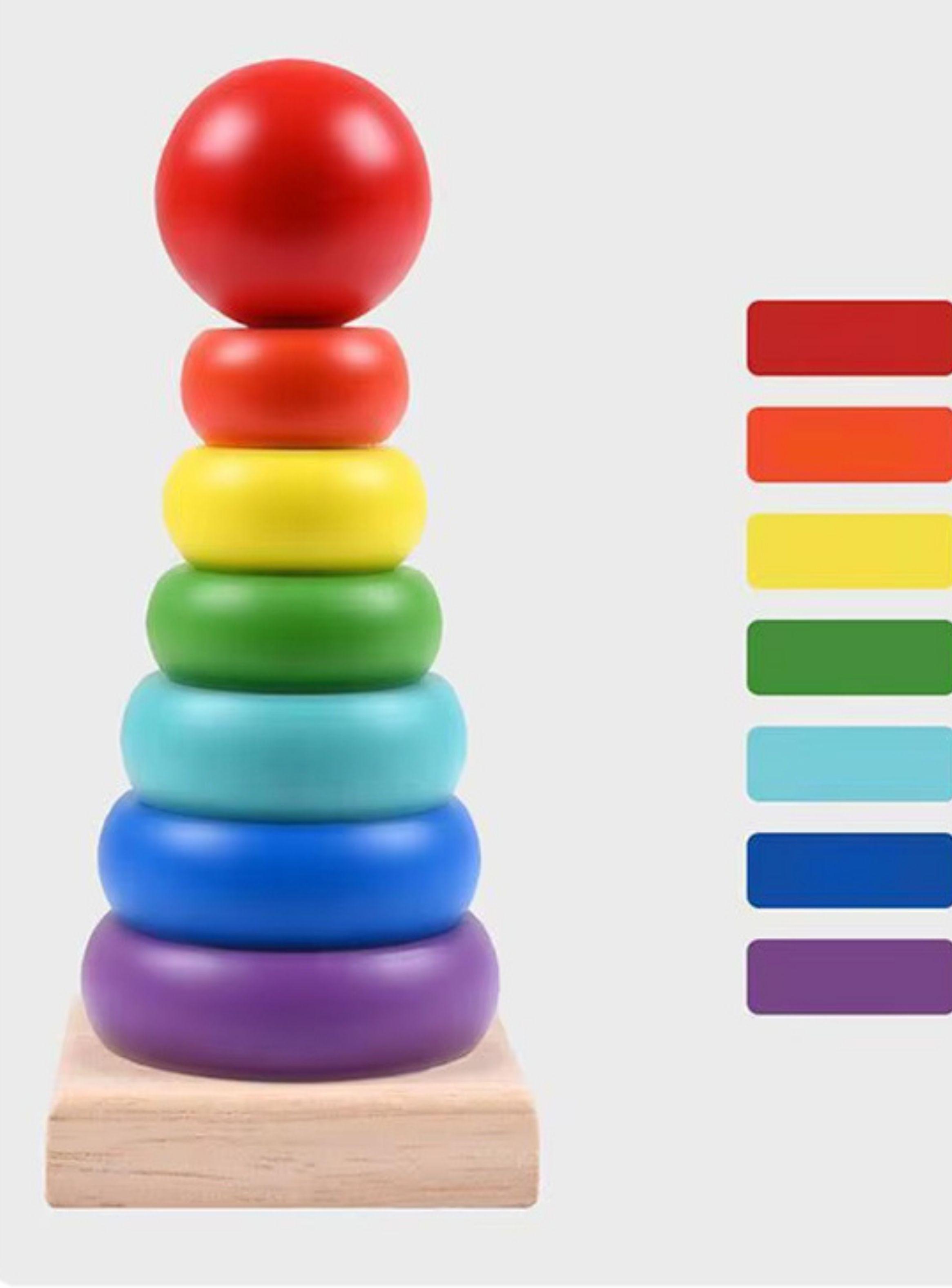 Torre De Madera Encaje Juguete Didactico Apilable Arcoiris Torre-3