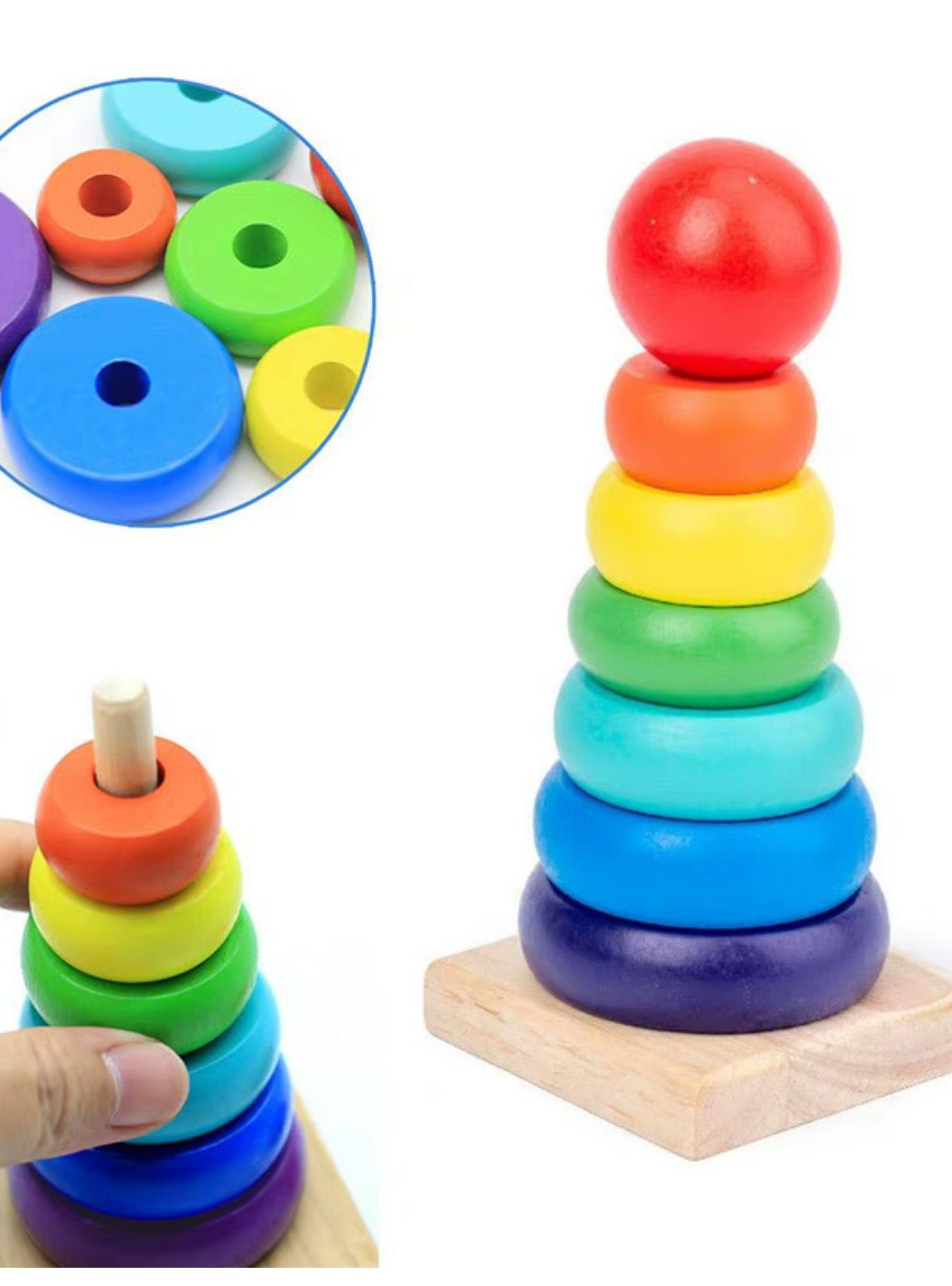 Torre De Madera Encaje Juguete Didactico Apilable Arcoiris Torre-4