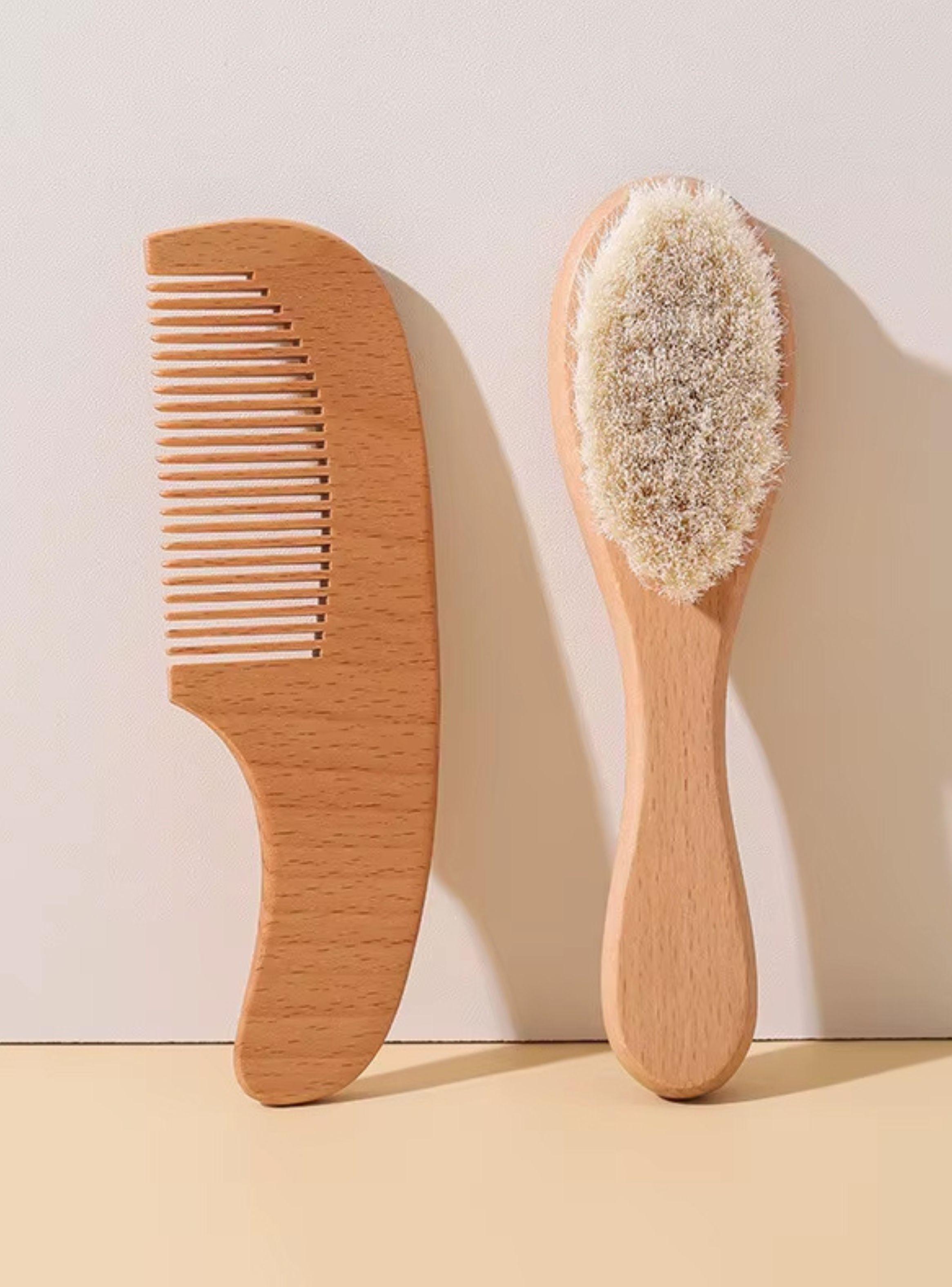 Kit Cepillo Peine Madera Cerdas Suaves Bebés Recien Nacidos-5