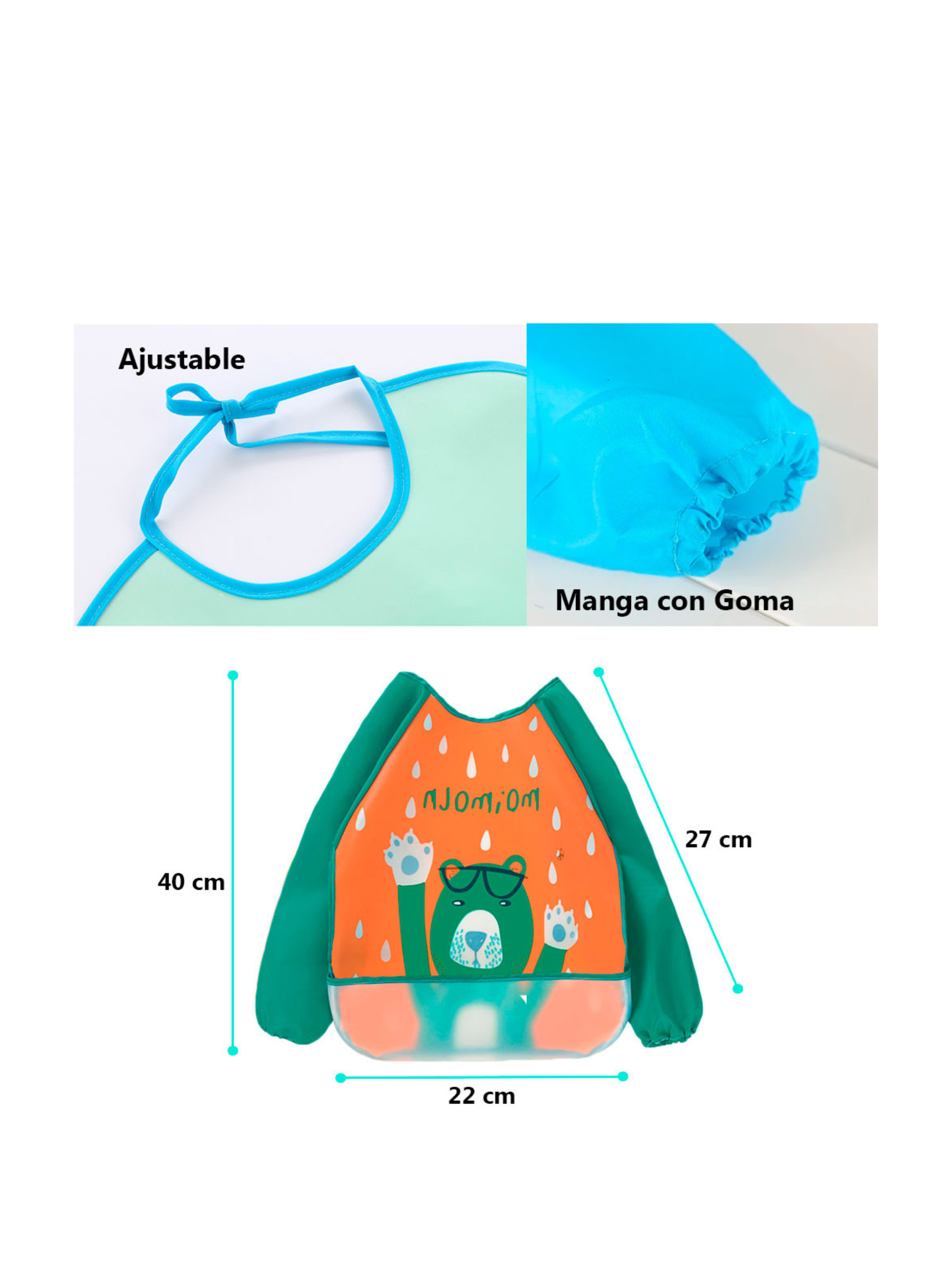 Babero Impermeable Bebe Pechera Niño Ajustable Con Mangas-1