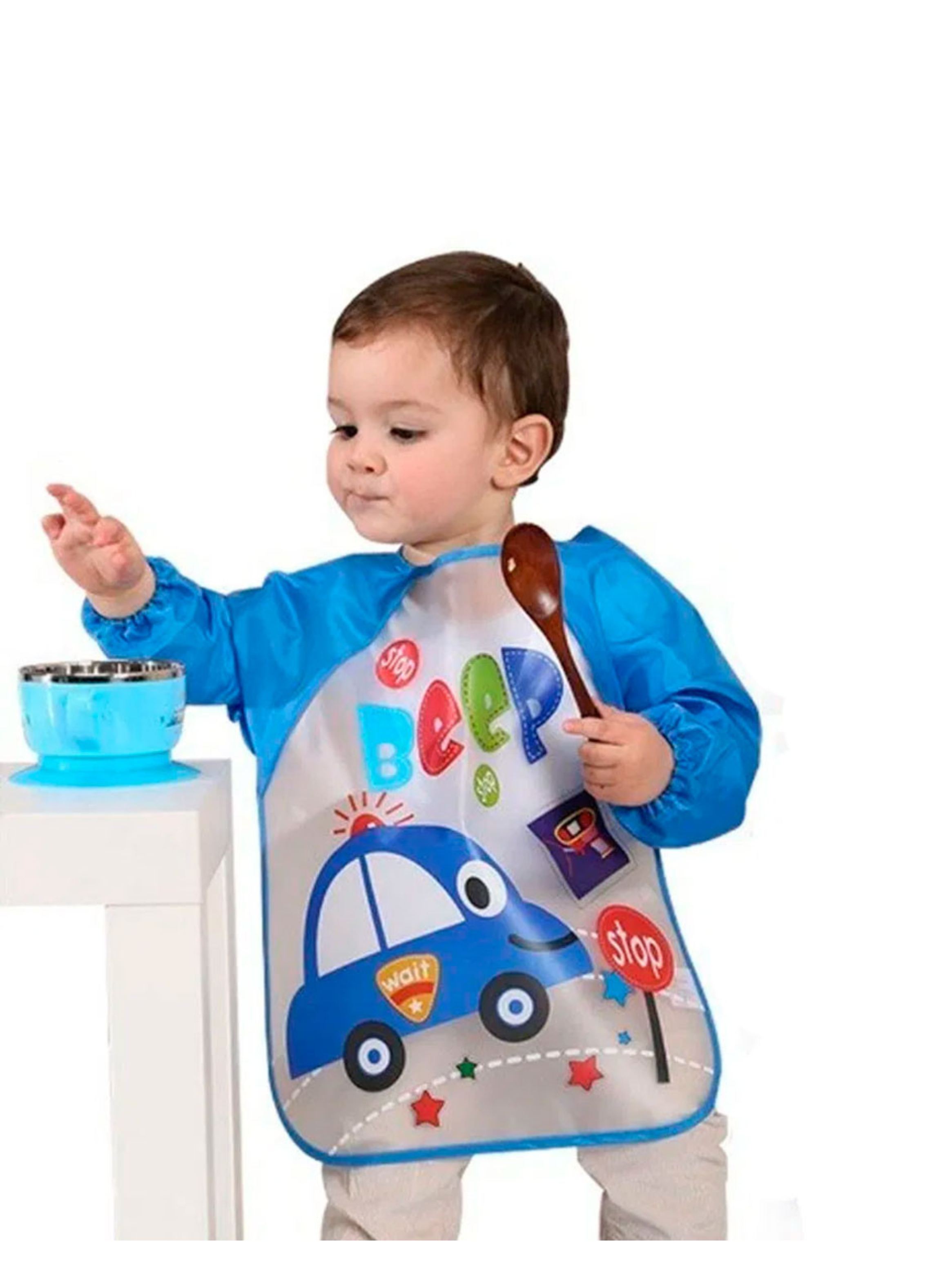 Babero Impermeable Bebe Pechera Niño Ajustable Con Mangas-2