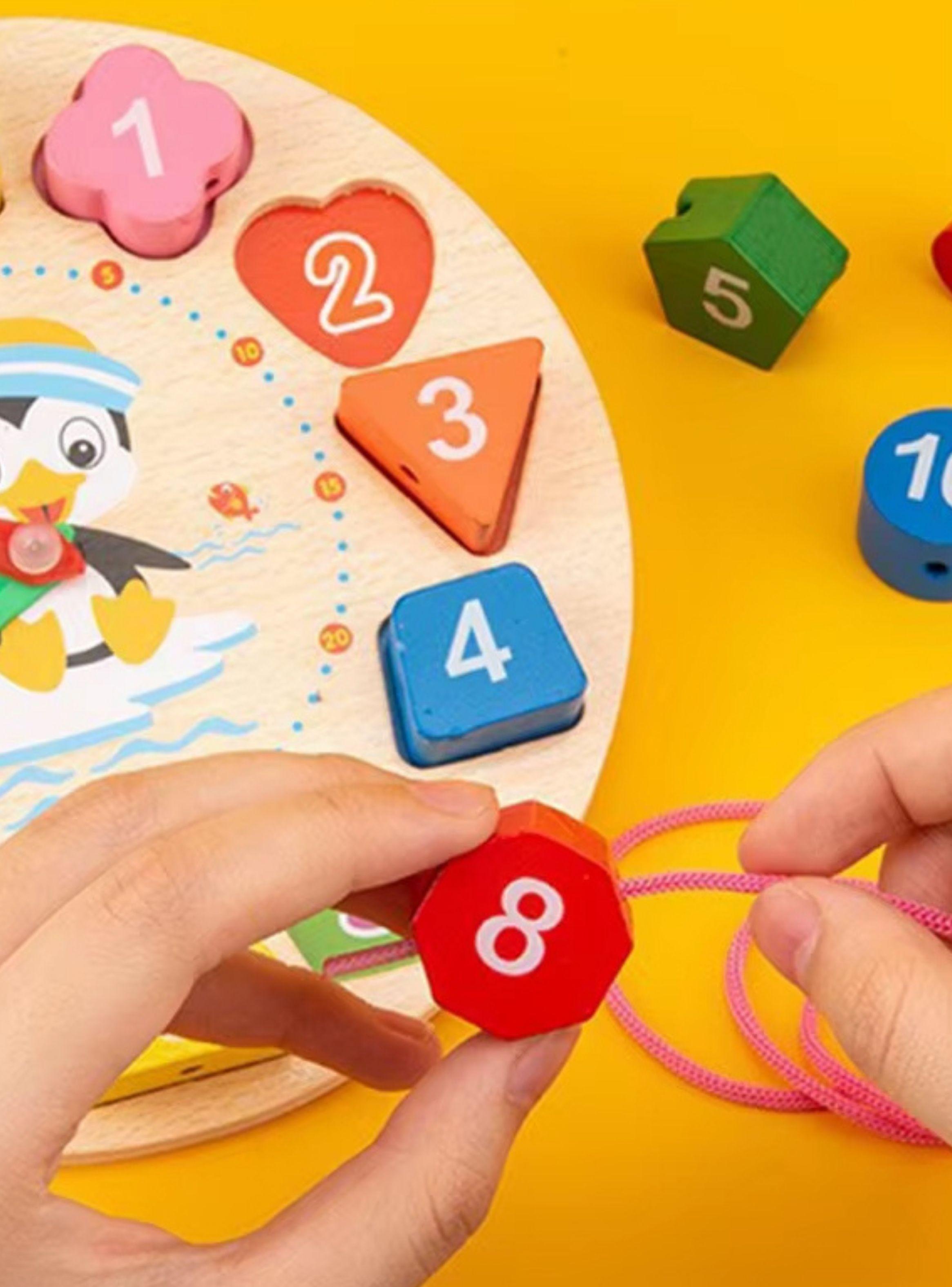 Reloj Didactico Juego Puzzle Encaje De Madera Formas Colores-2