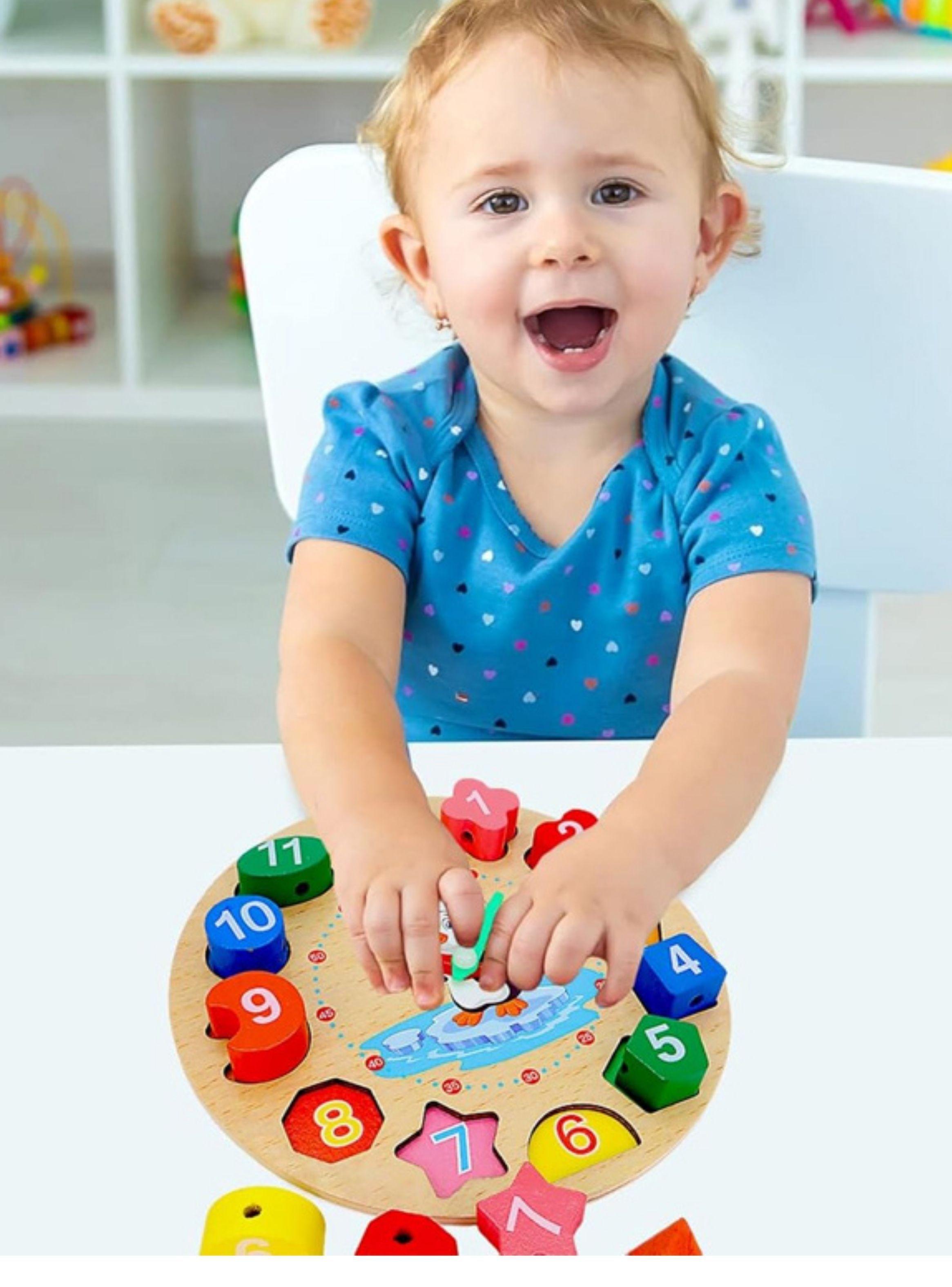 Reloj Didactico Juego Puzzle Encaje De Madera Formas Colores-3