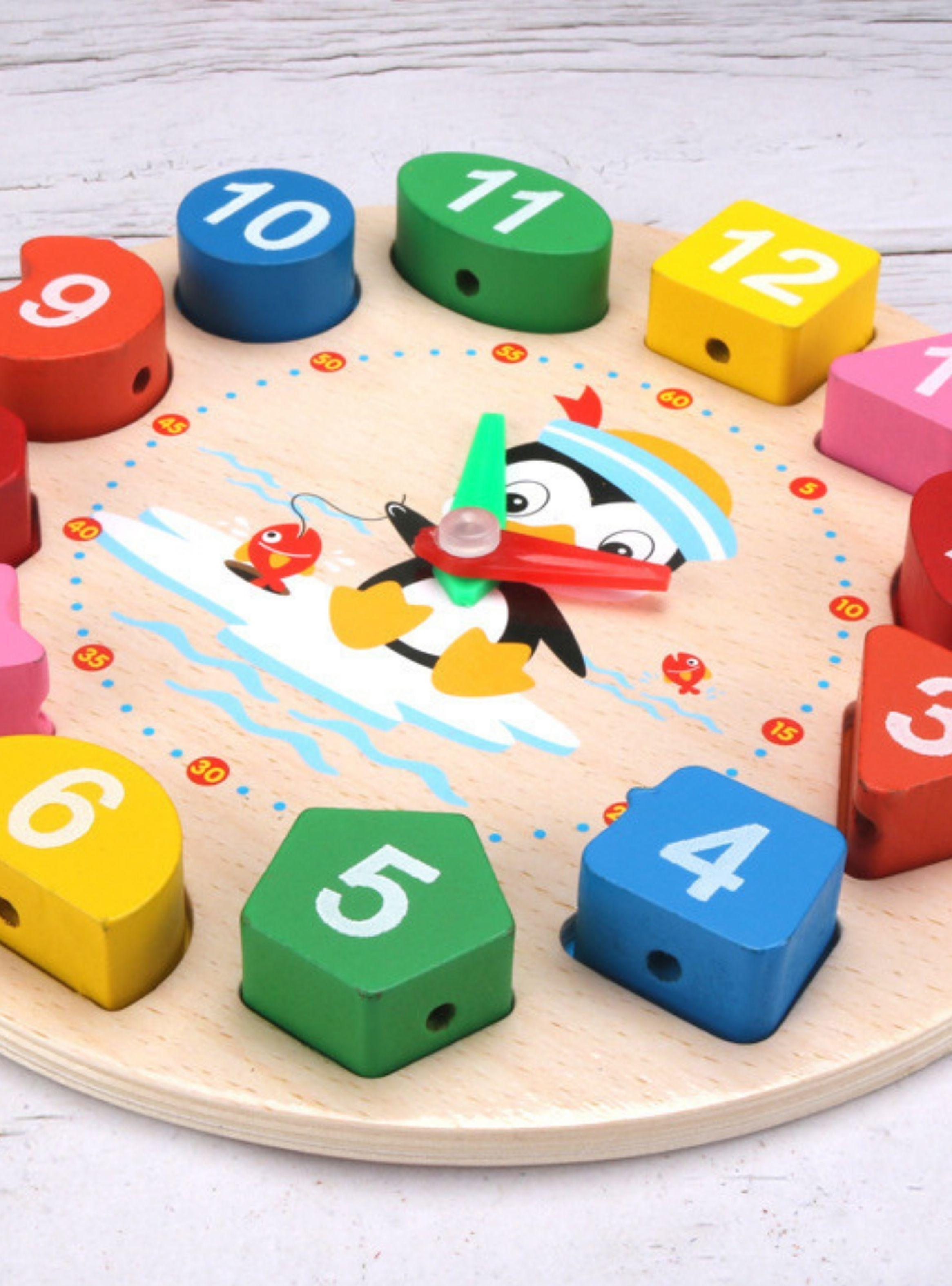 Reloj Didactico Juego Puzzle Encaje De Madera Formas Colores-4