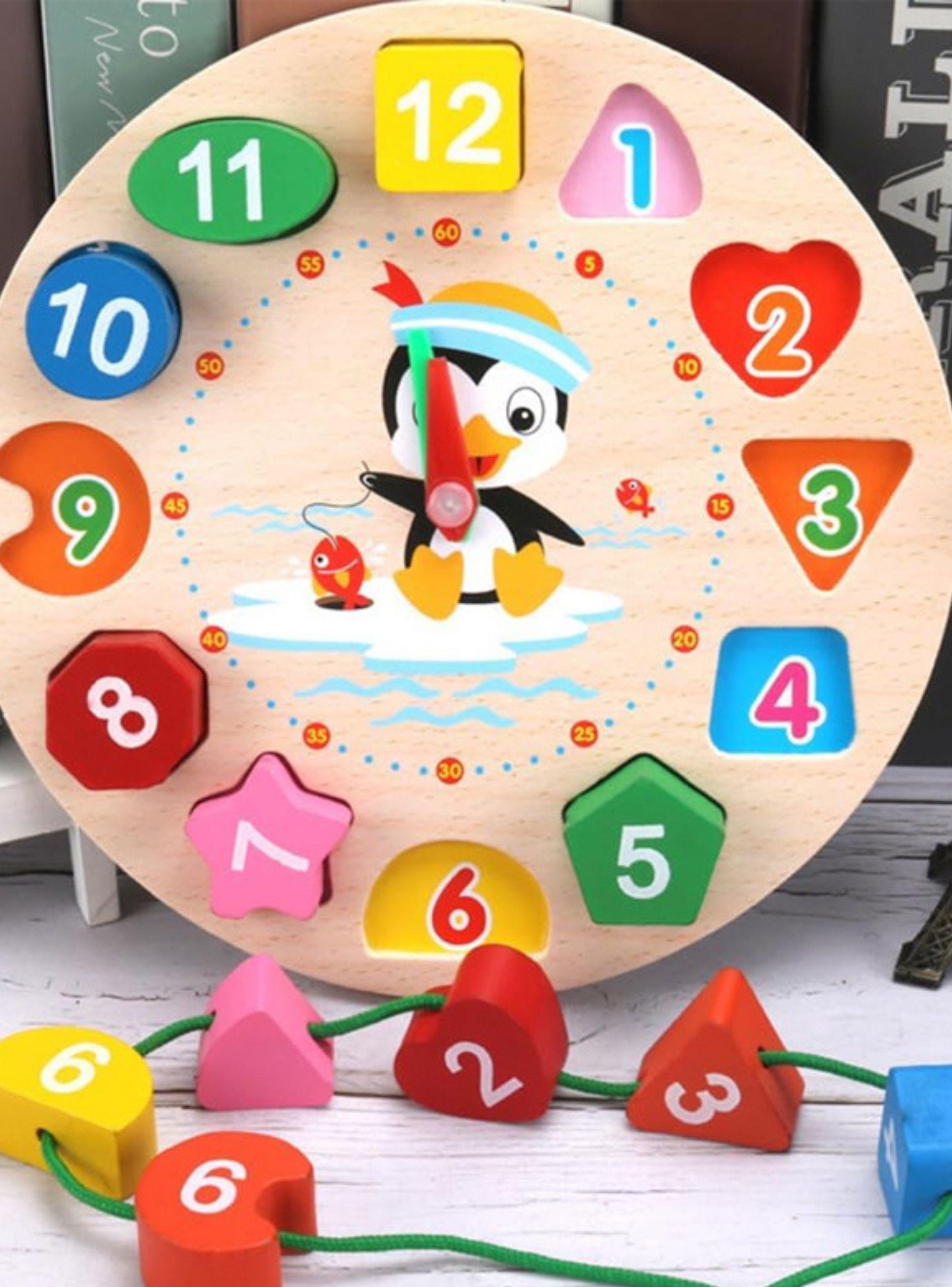 Reloj Didactico Juego Puzzle Encaje De Madera Formas Colores-5