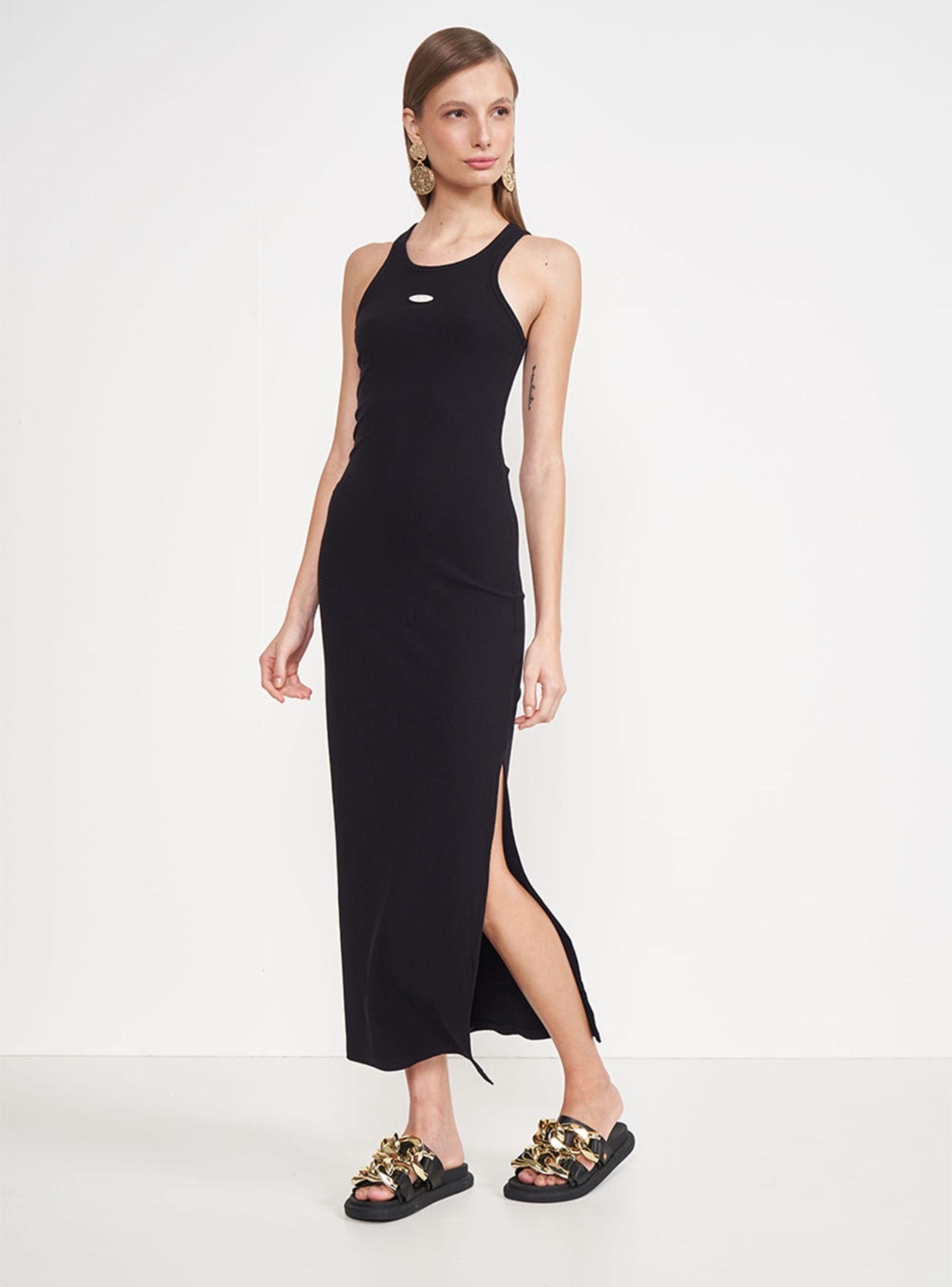 Vestido Slim Canelado con Abertura-0