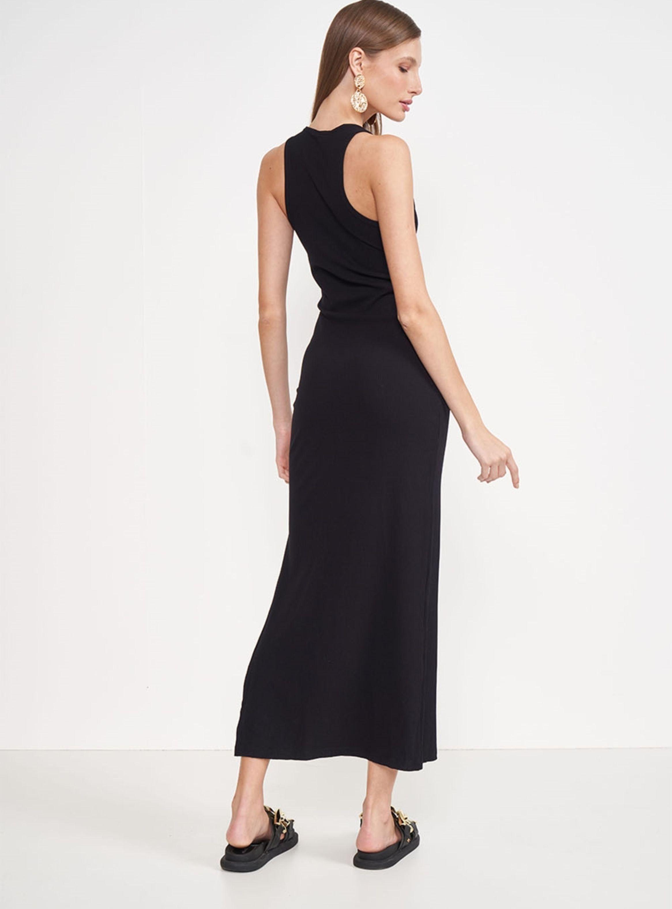 Vestido Slim Canelado con Abertura-1