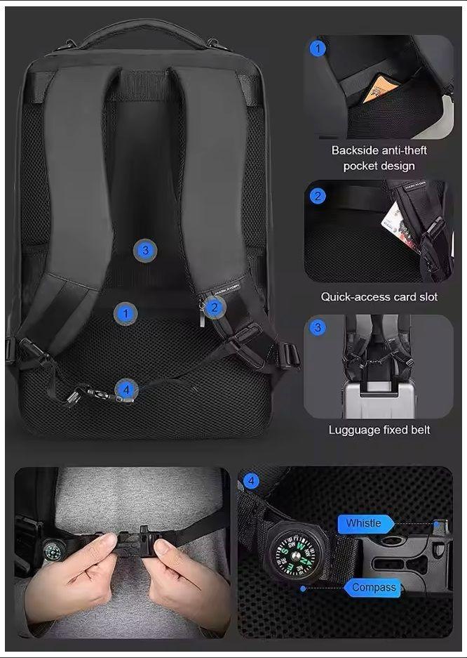Mochila Impermeable Multifuncional Carga USB Ideal Viajes y Oficina-6