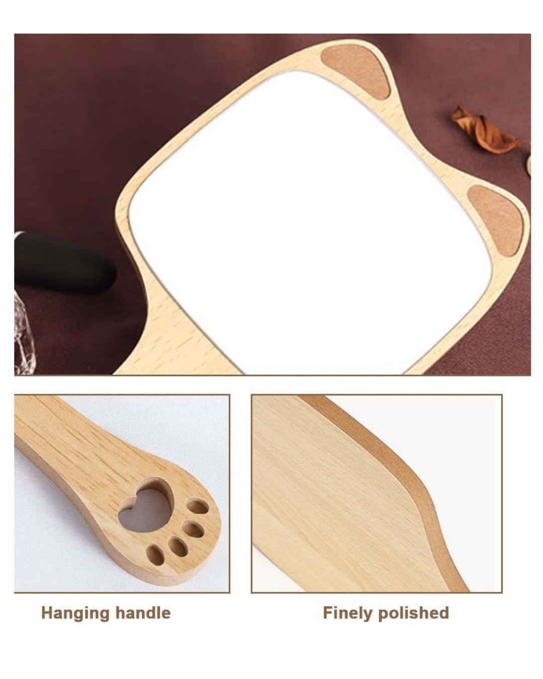 Espejo de Mano Multifuncional en madera estilo gatito-4